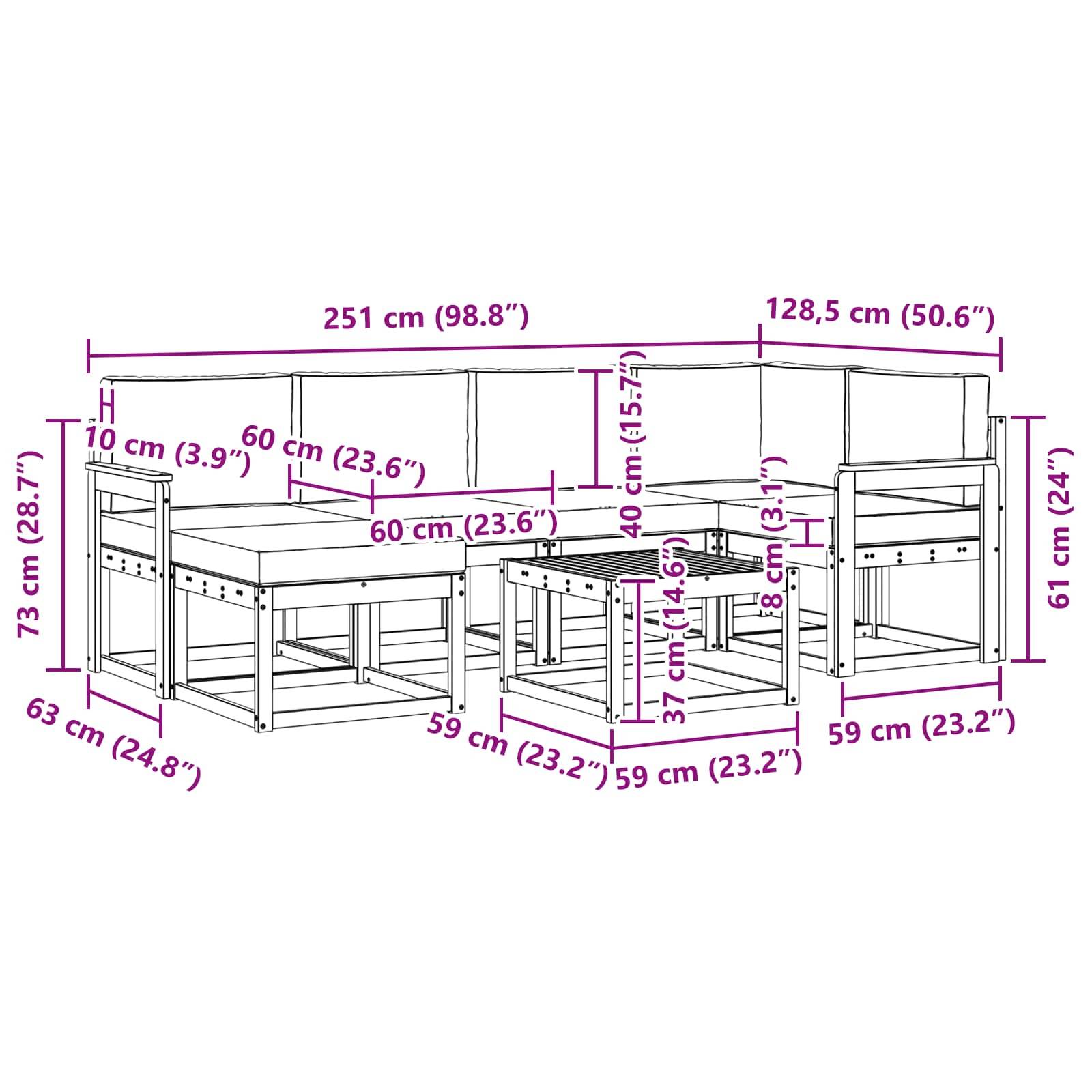 vidaXL Outdoor-Sofagarnitur mit Kissen 7 pcs Natur und Creme