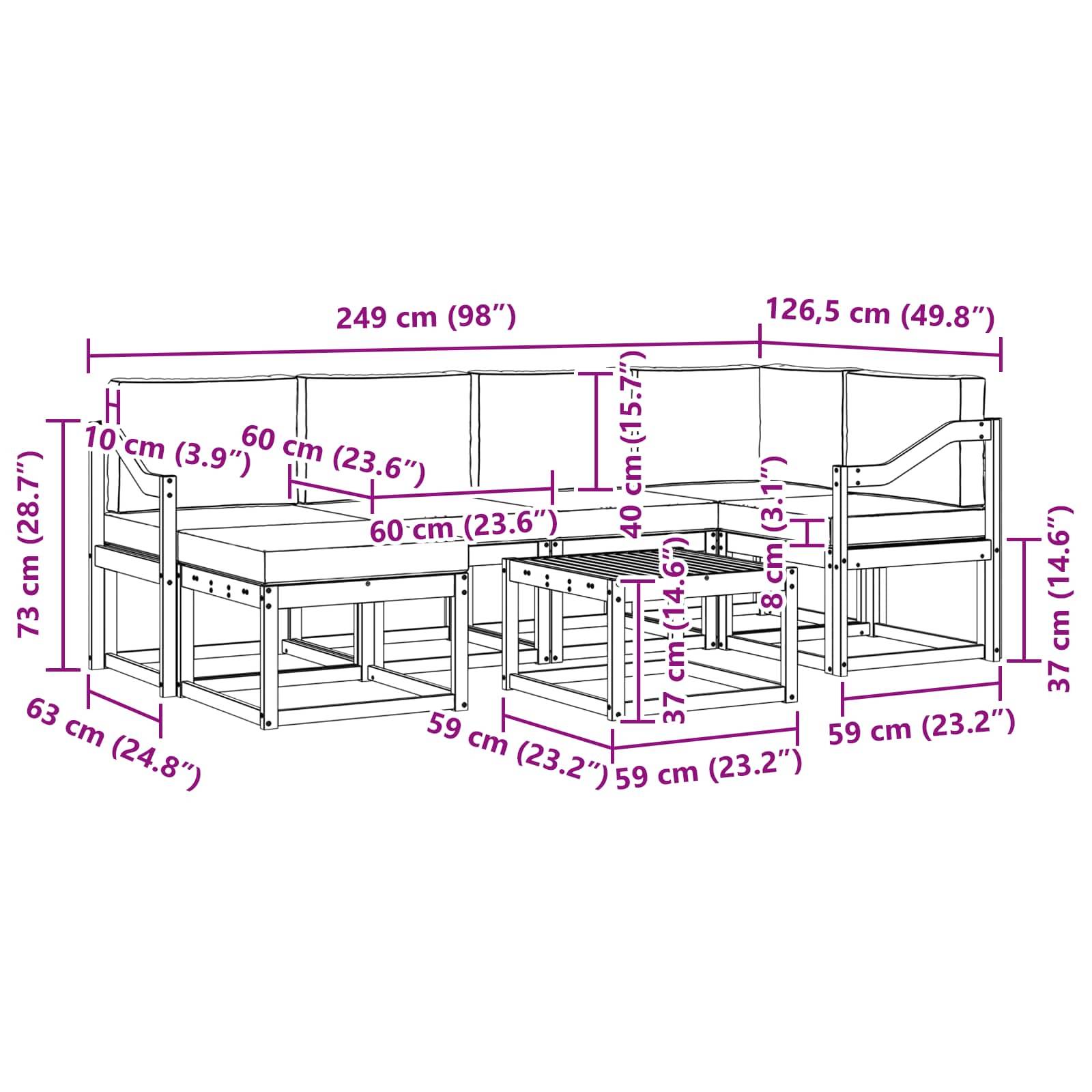 vidaXL Outdoor-Sofagarnitur 7 pcs Weiß und Anthrazit Massivholz Akazie
