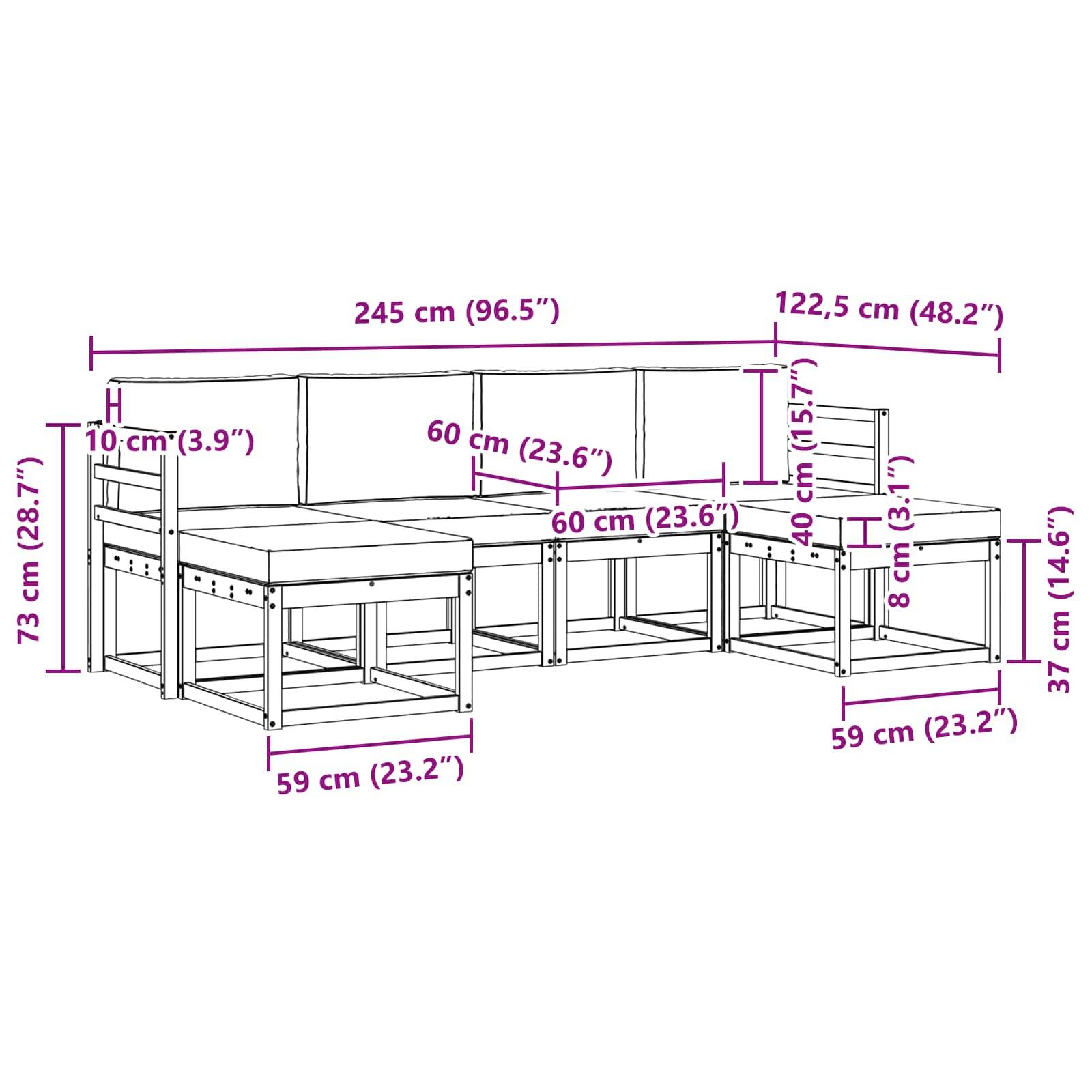 vidaXL Outdoor-Sofagarnitur 6 pcs Weiß und Anthrazit Polyester