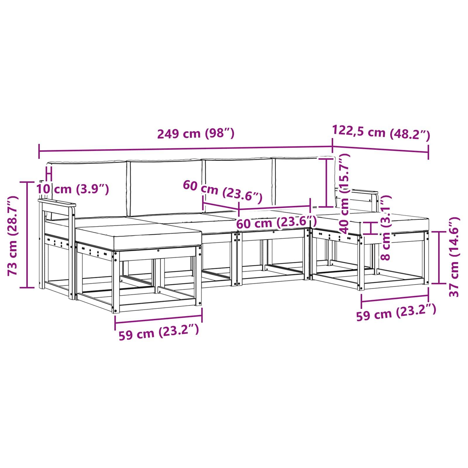 vidaXL Outdoor-Sofagarnitur mit Kissen 6 pcs Natürlich und Hellgrau