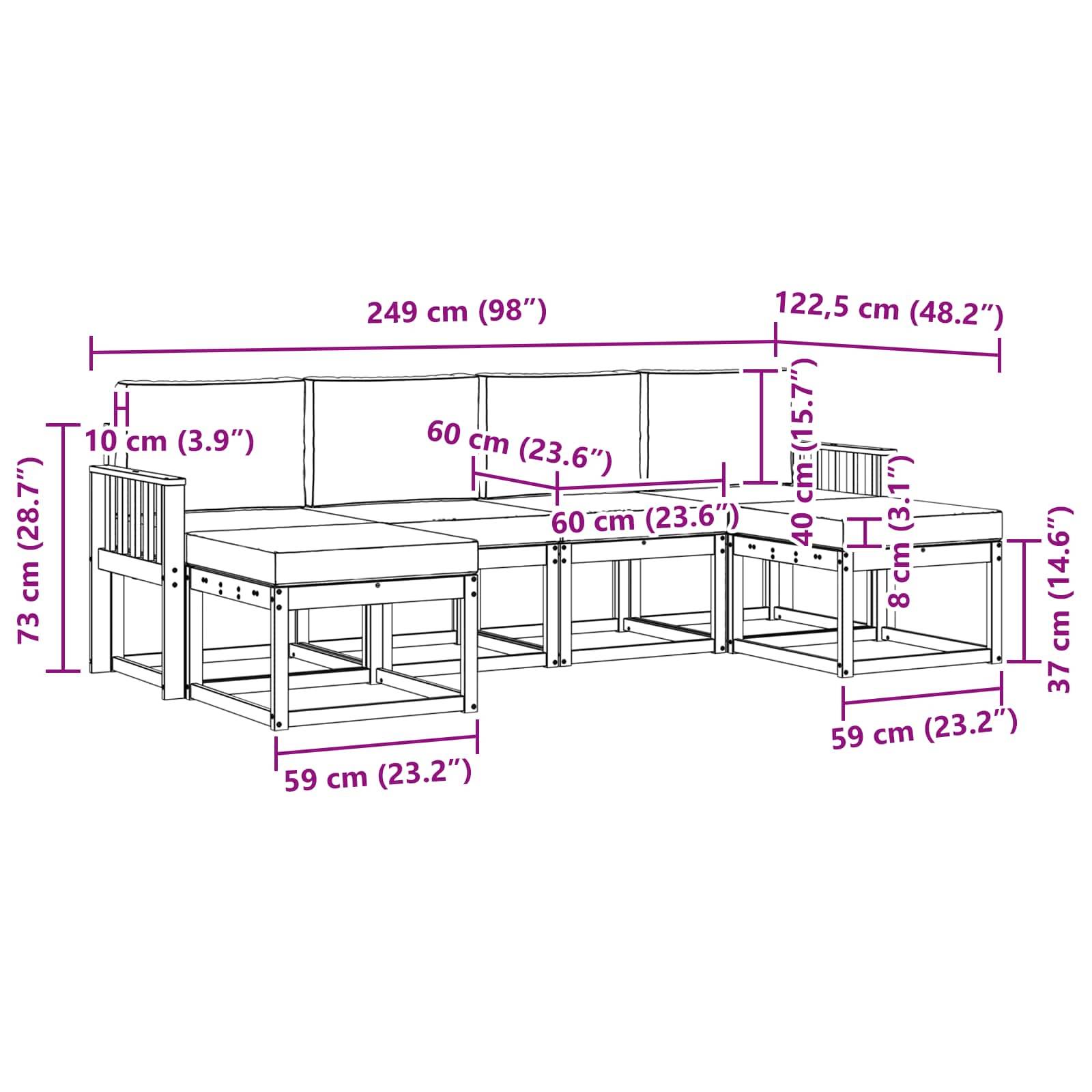 vidaXL Outdoor-Sofagarnitur 6 pcs Weiß und Anthrazit Polyester