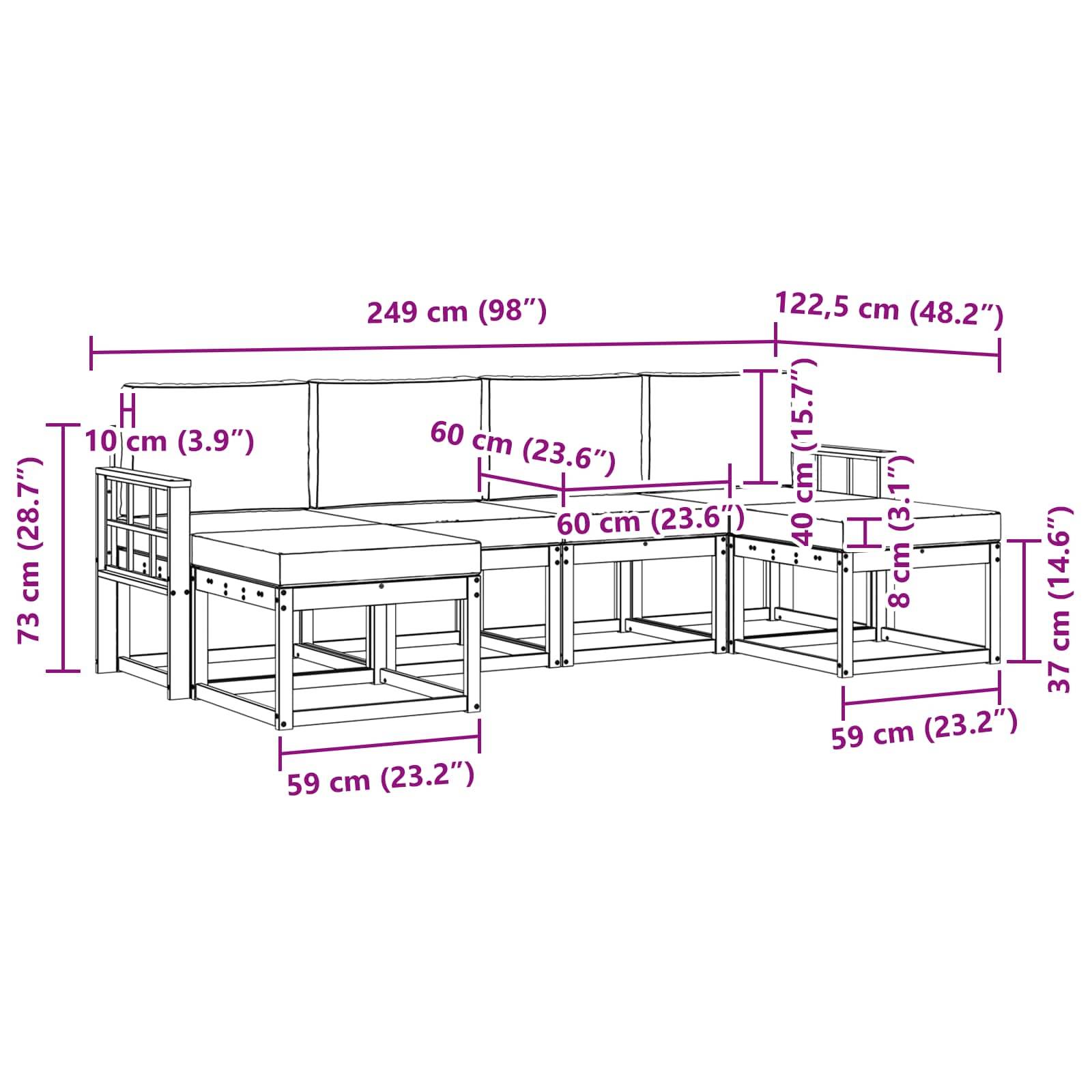 vidaXL Outdoor-Sofagarnitur 6 pcs Weiß und Anthrazit Polyester