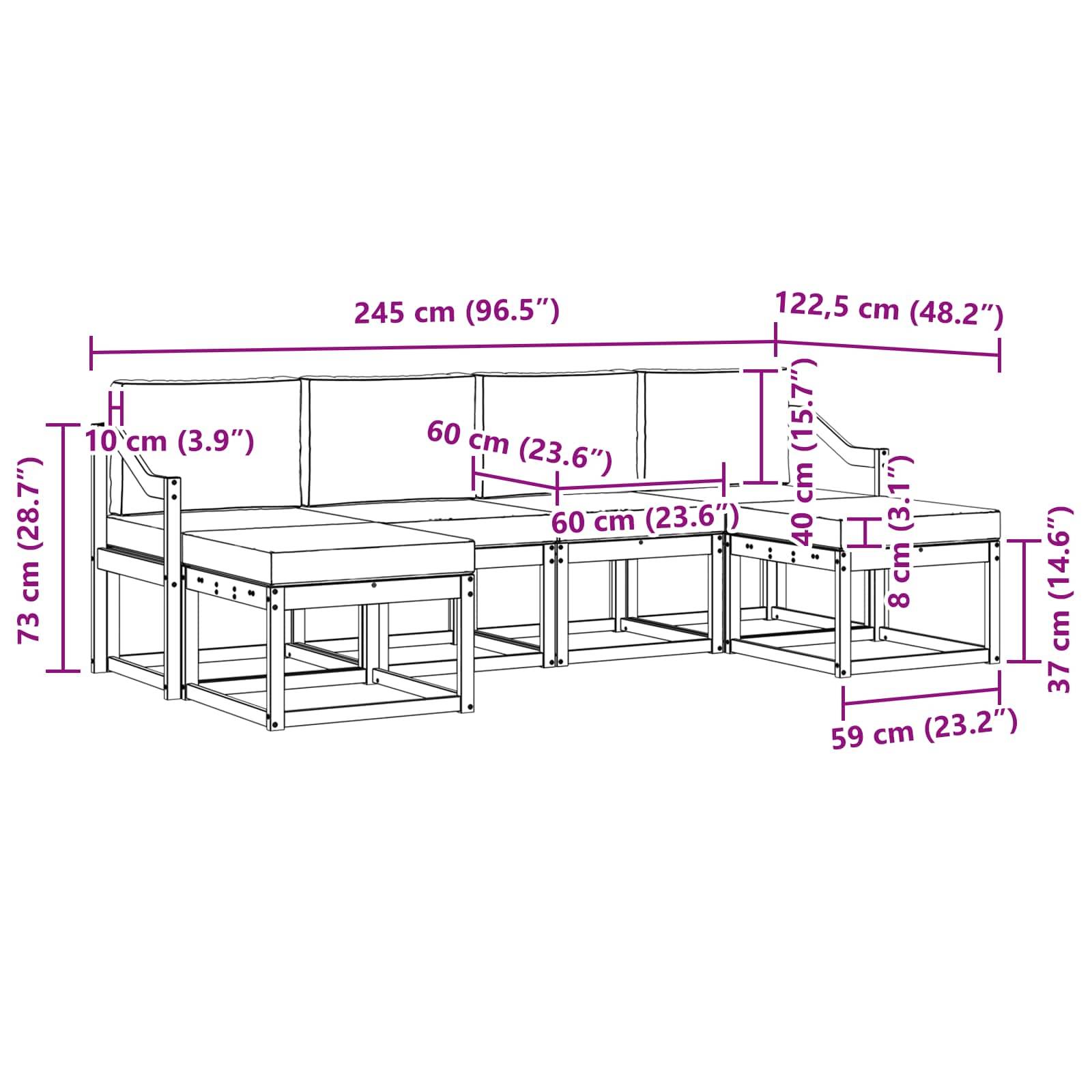 vidaXL Outdoor-Sofagarnitur mit Kissen 6 pcs Weiß und Creme Polyester
