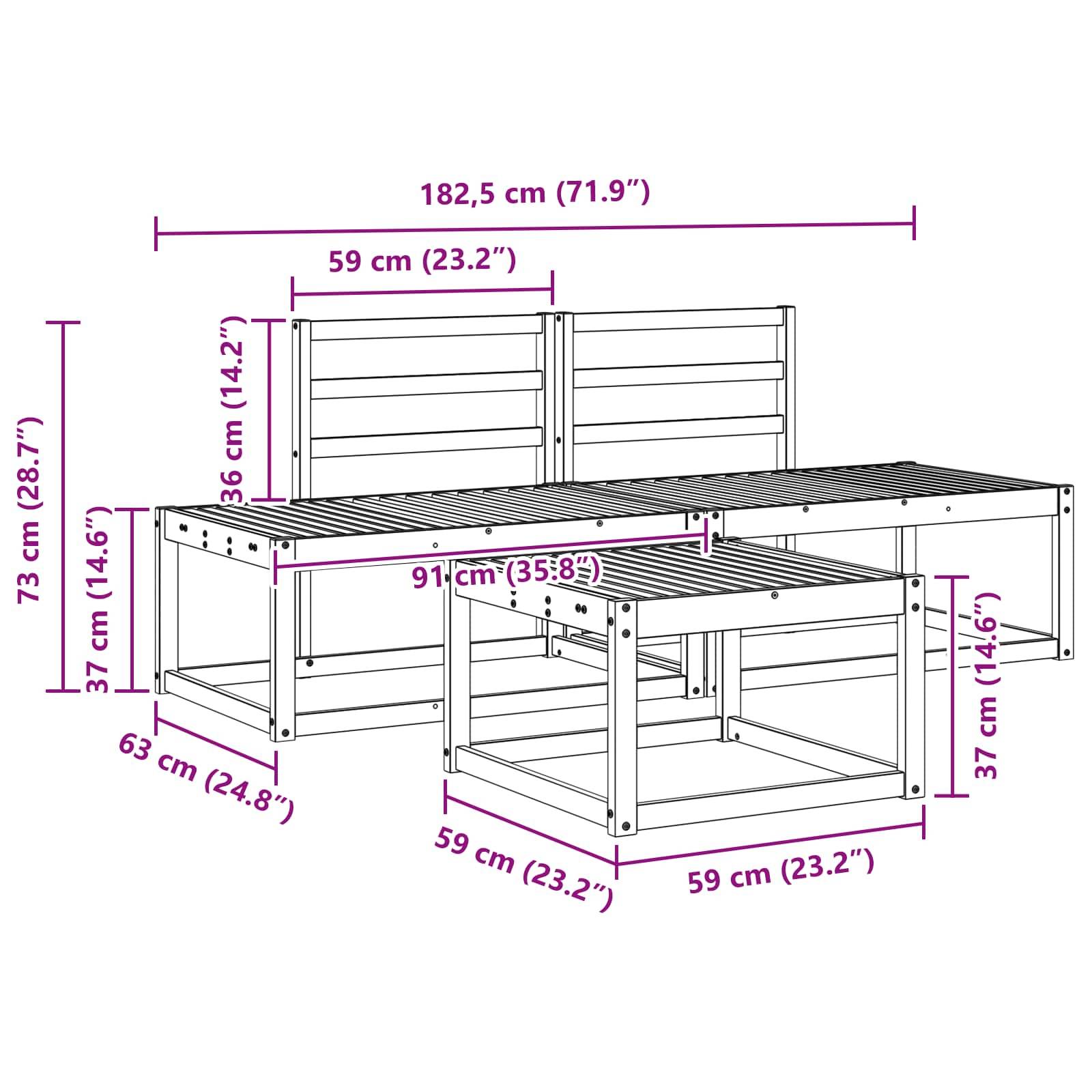 vidaXL Outdoor-Sofagarnitur 3 pcs Weiß Massivholz Akazie