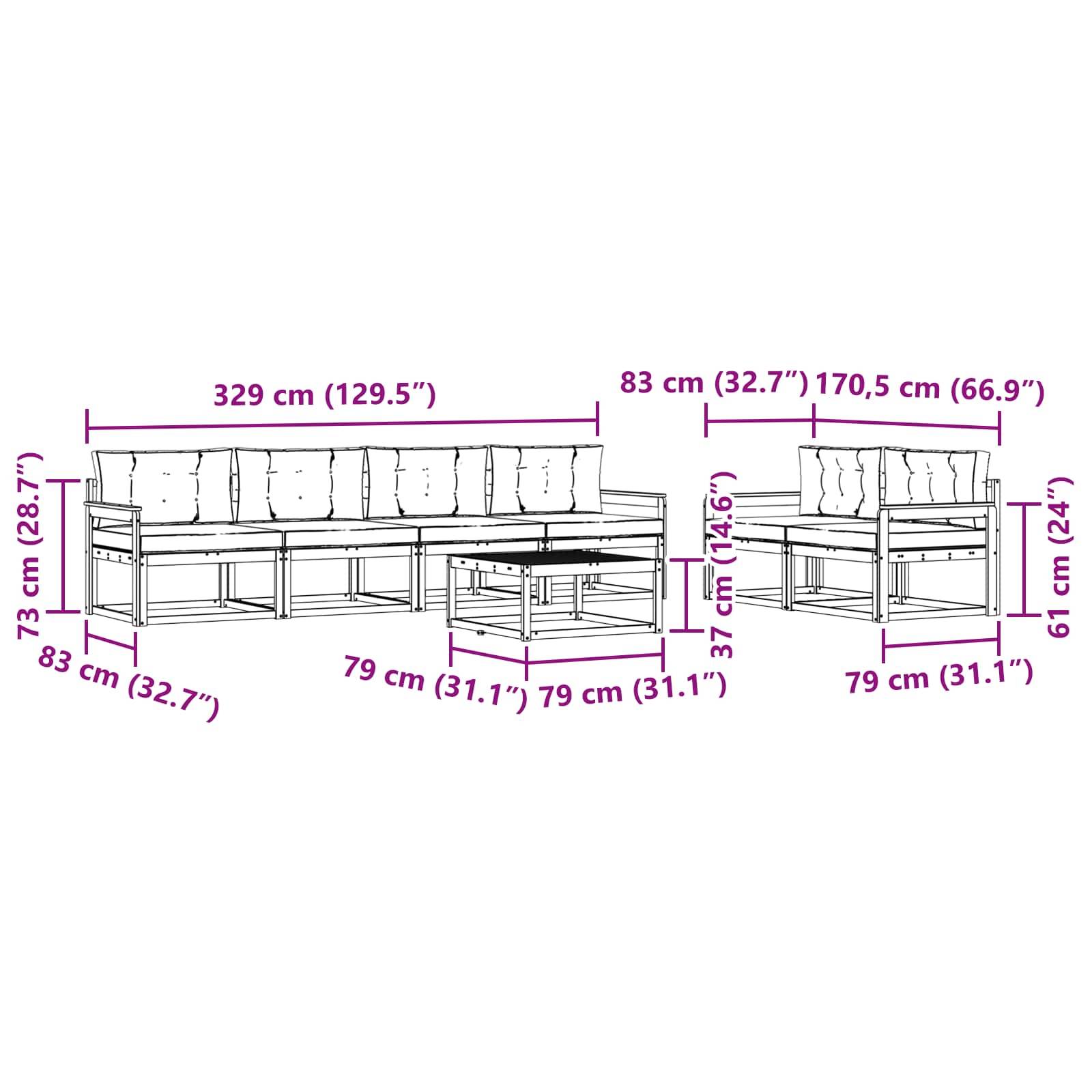 vidaXL Outdoor-Sofagarnitur mit Kissen 6 pcs Weiß und Anthrazit