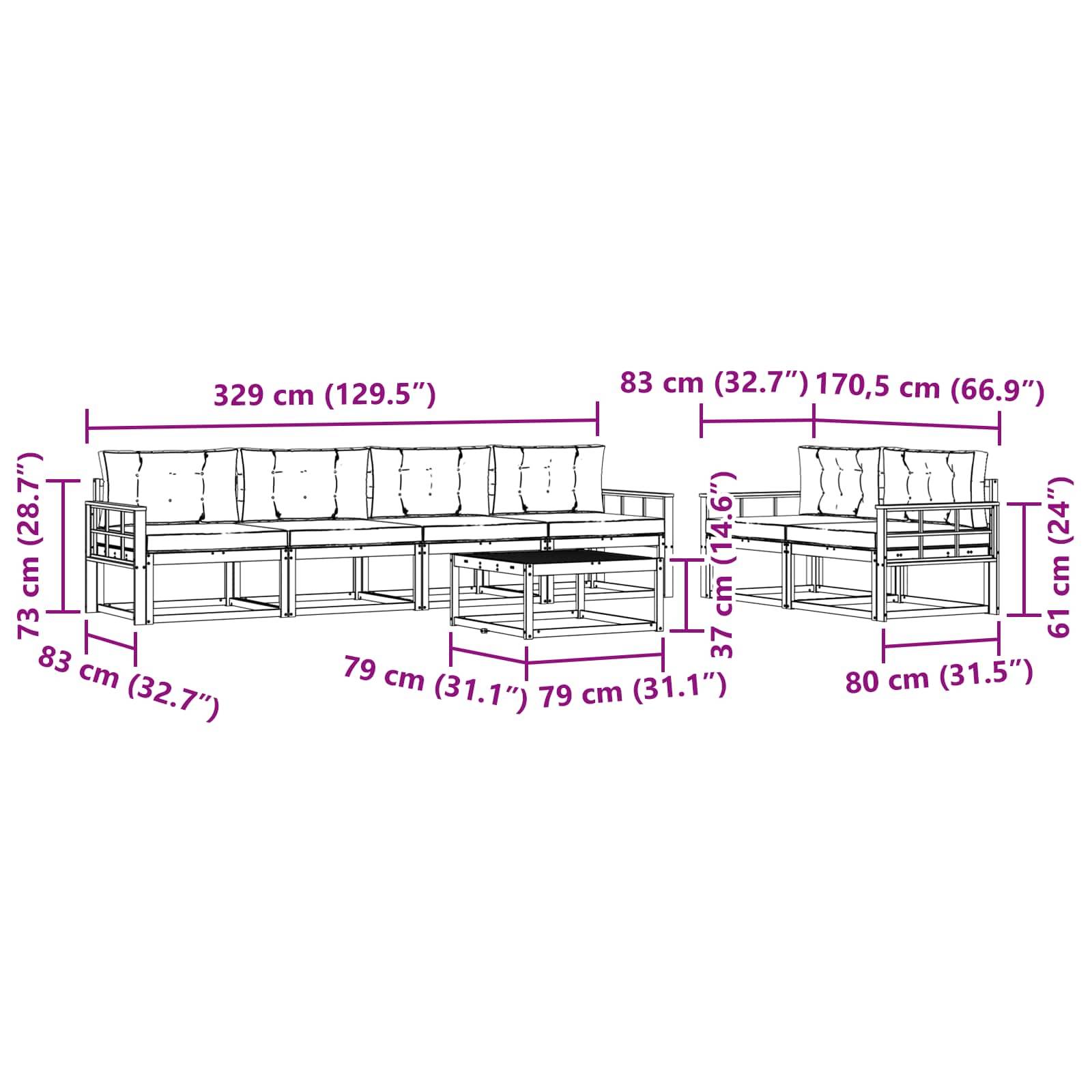 vidaXL Outdoor-Sofagarnitur mit Kissen 6 pcs Weiß und Anthrazit