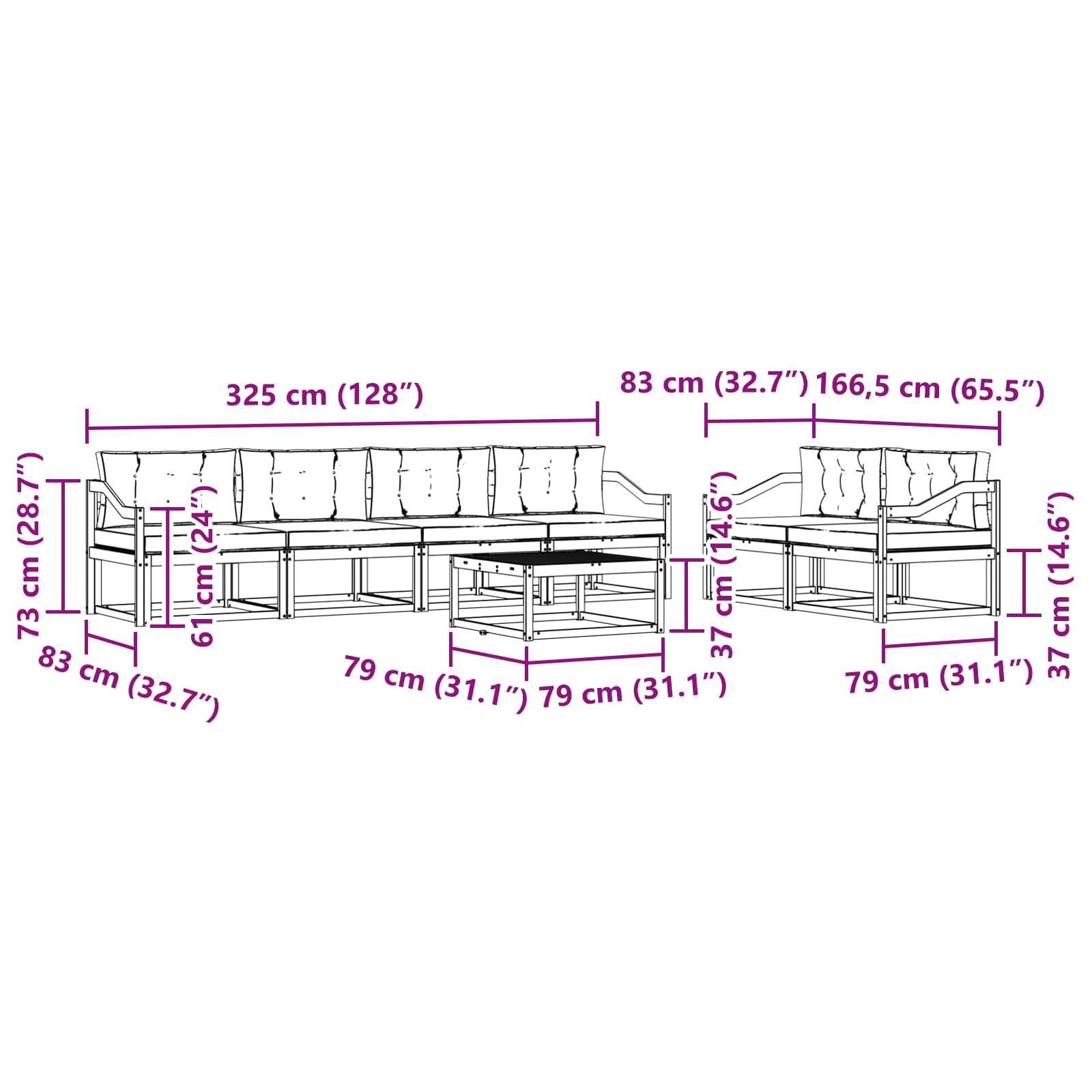 vidaXL Outdoor-Sofagarnitur mit Kissen 6 pcs Weiß und Creme
