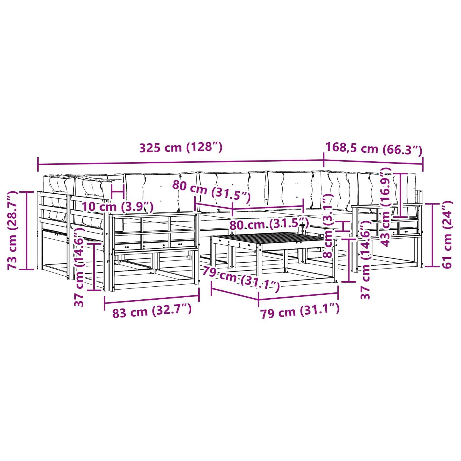vidaXL Outdoor-Sofagarnitur mit Kissen 7 pcs Natürlich und Hellgrau