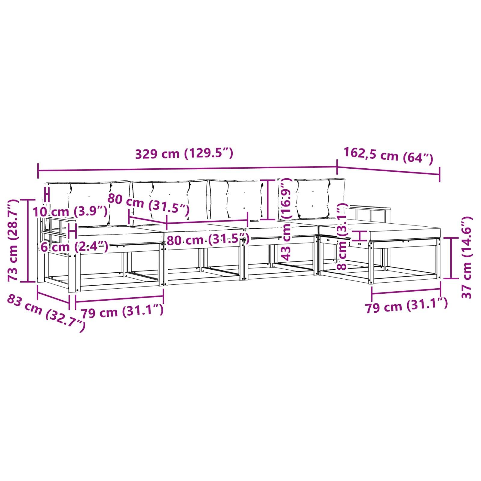 vidaXL Outdoor-Sofagarnitur 4 pcs Weiß und Hellgrau Polyester