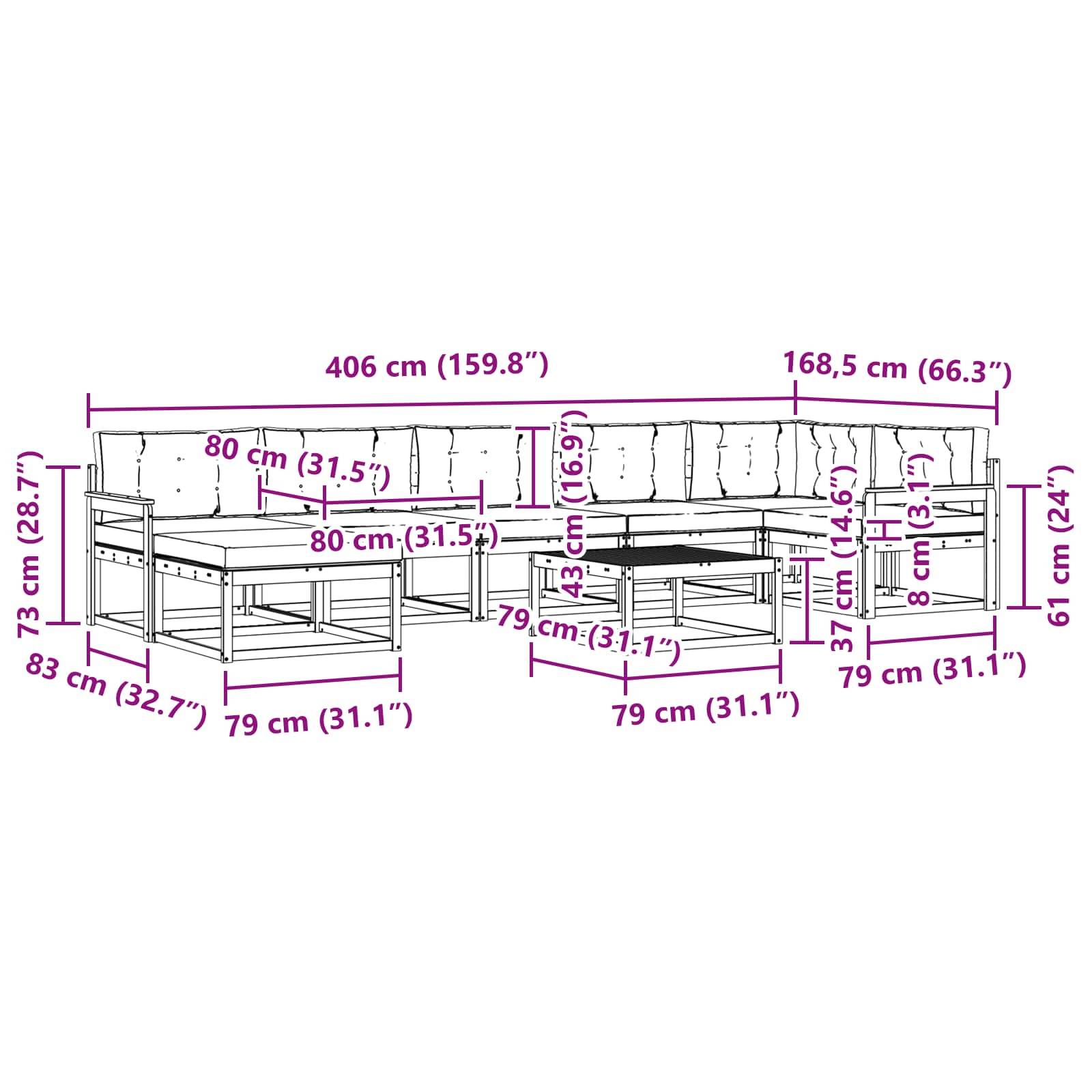 vidaXL Outdoor-Sofagarnitur 8 pcs Weiß und Hellgrau