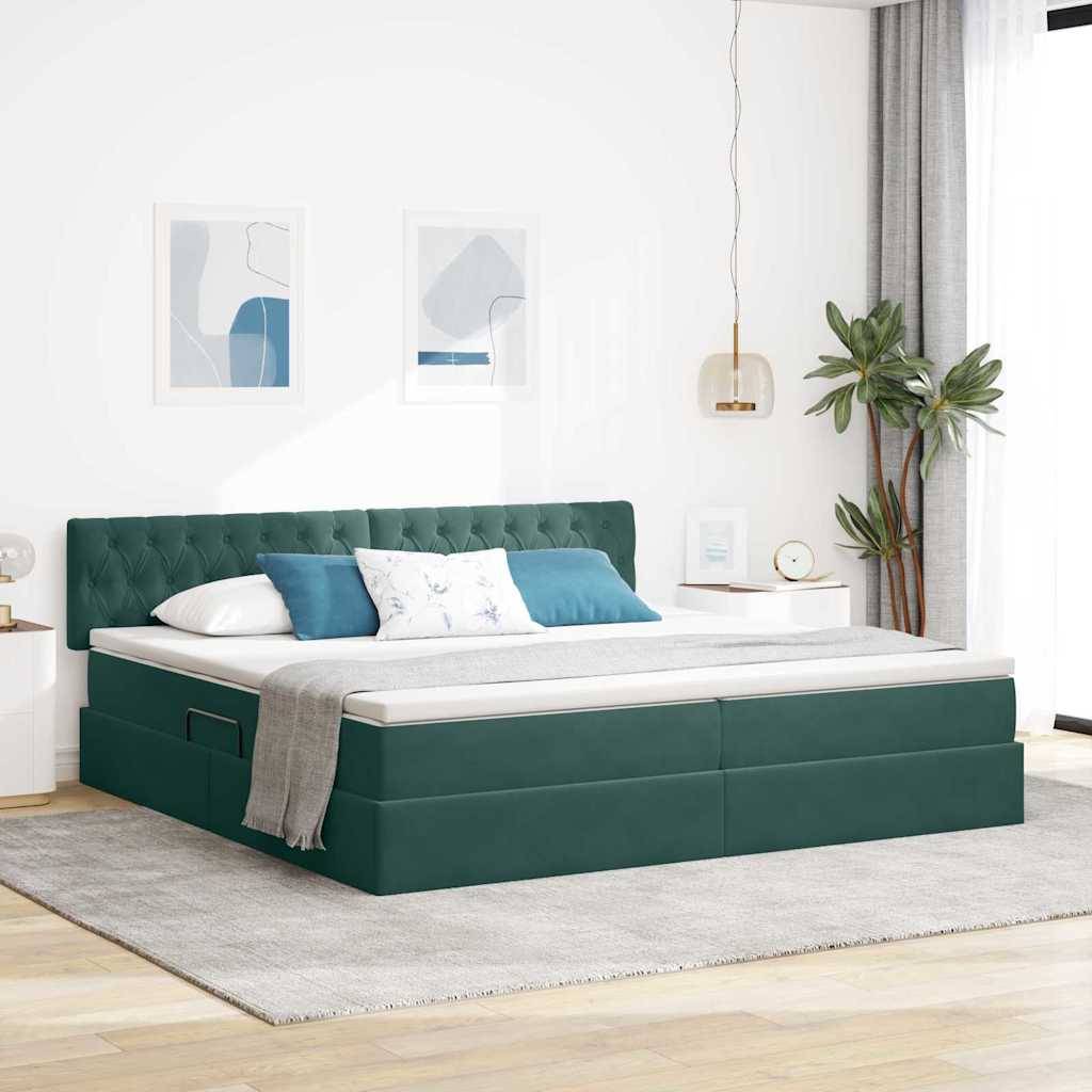 vidaXL LED-Speicherbett mit Matratze Dunkelgrün 200 x 200 cm Samt