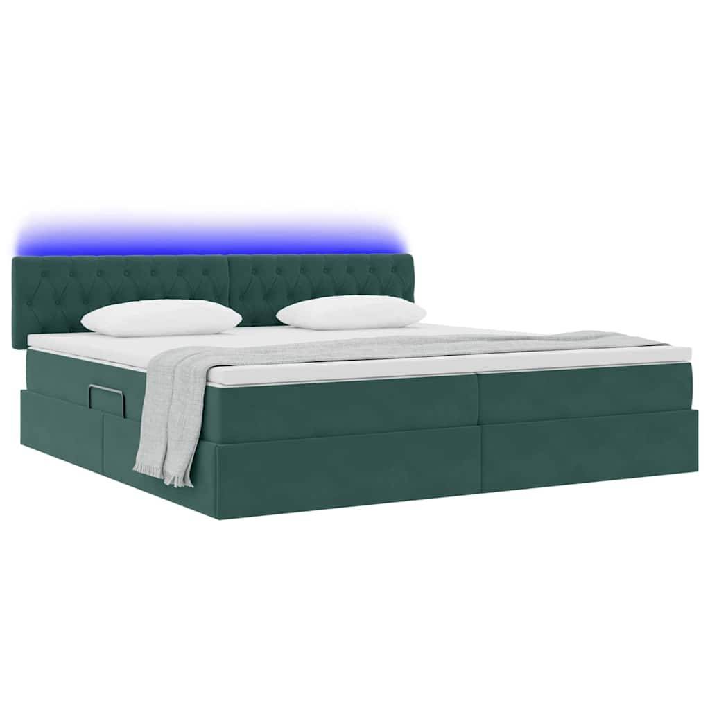 vidaXL LED-Speicherbett mit Matratze Dunkelgrün 200 x 200 cm Samt