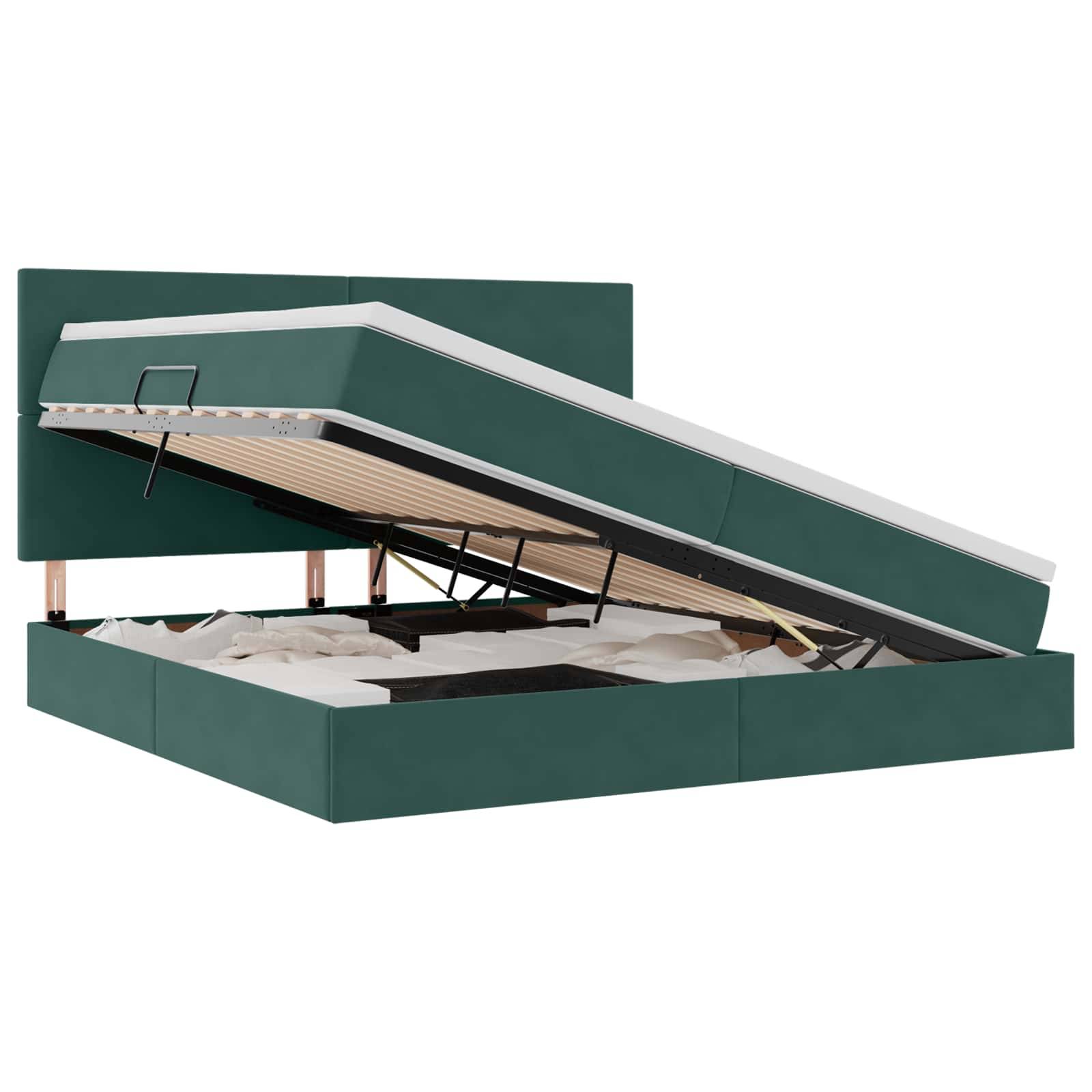 vidaXL LED-Speicherbett mit Matratze Dunkelgrün 200 x 200 cm Samt