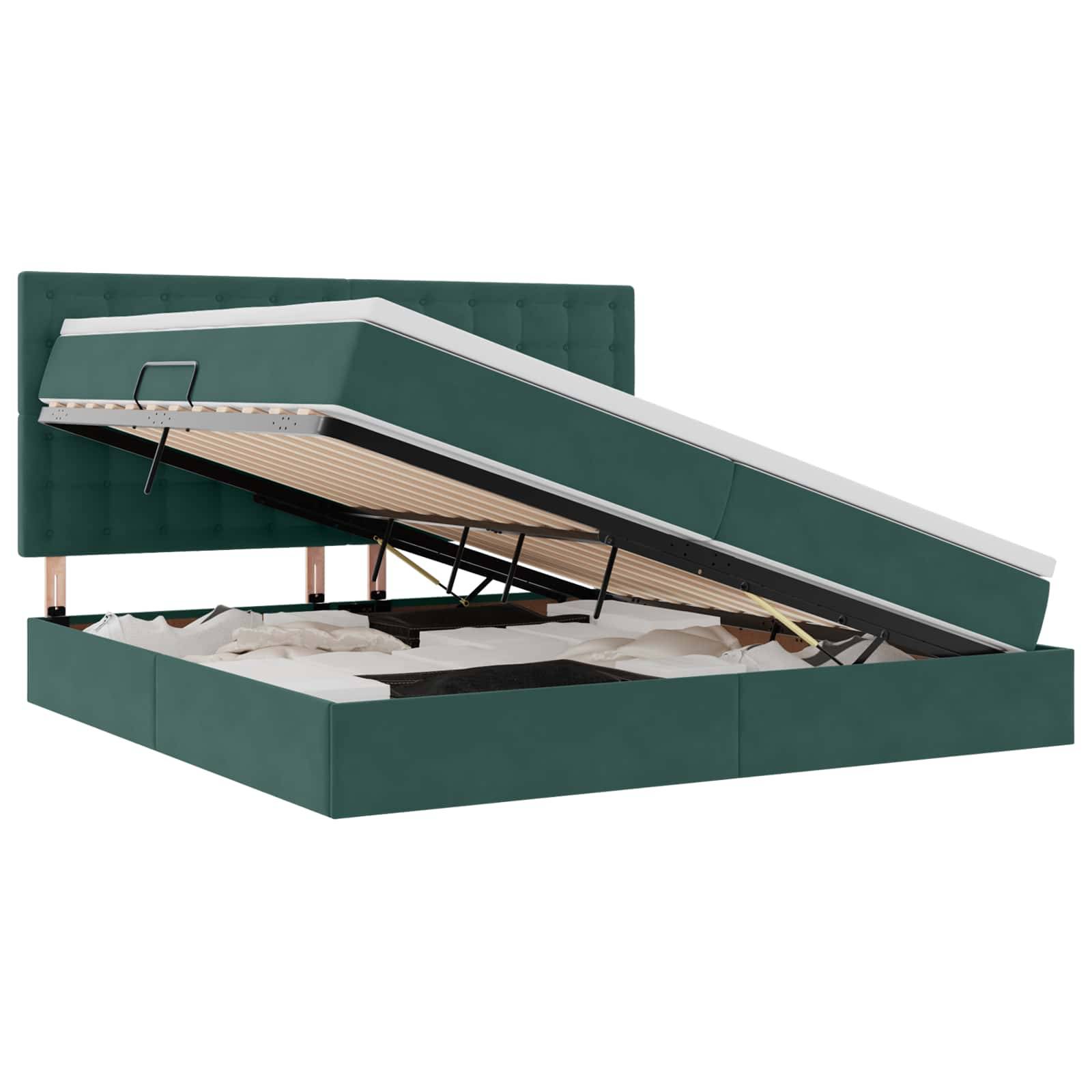 vidaXL LED-Speicherbett mit Matratze Dunkelgrün 200 x 200 cm Samt