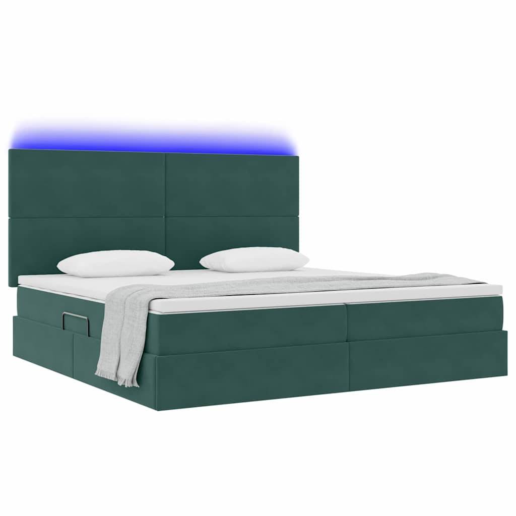 vidaXL LED-Speicherbett mit Matratze Dunkelgrün 200 x 200 cm Samt