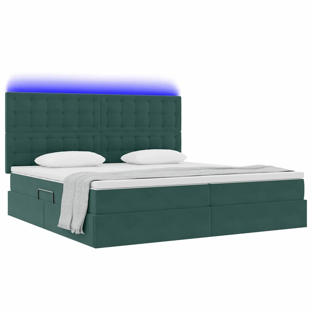 vidaXL LED-Speicherbett mit Matratze Dunkelgrün 200 x 200 cm Samt