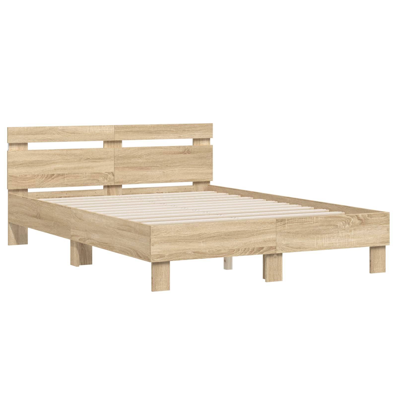vidaXL Bettrahmen mit LED Sonoma 137 x 190 cm Holzwerkstoff