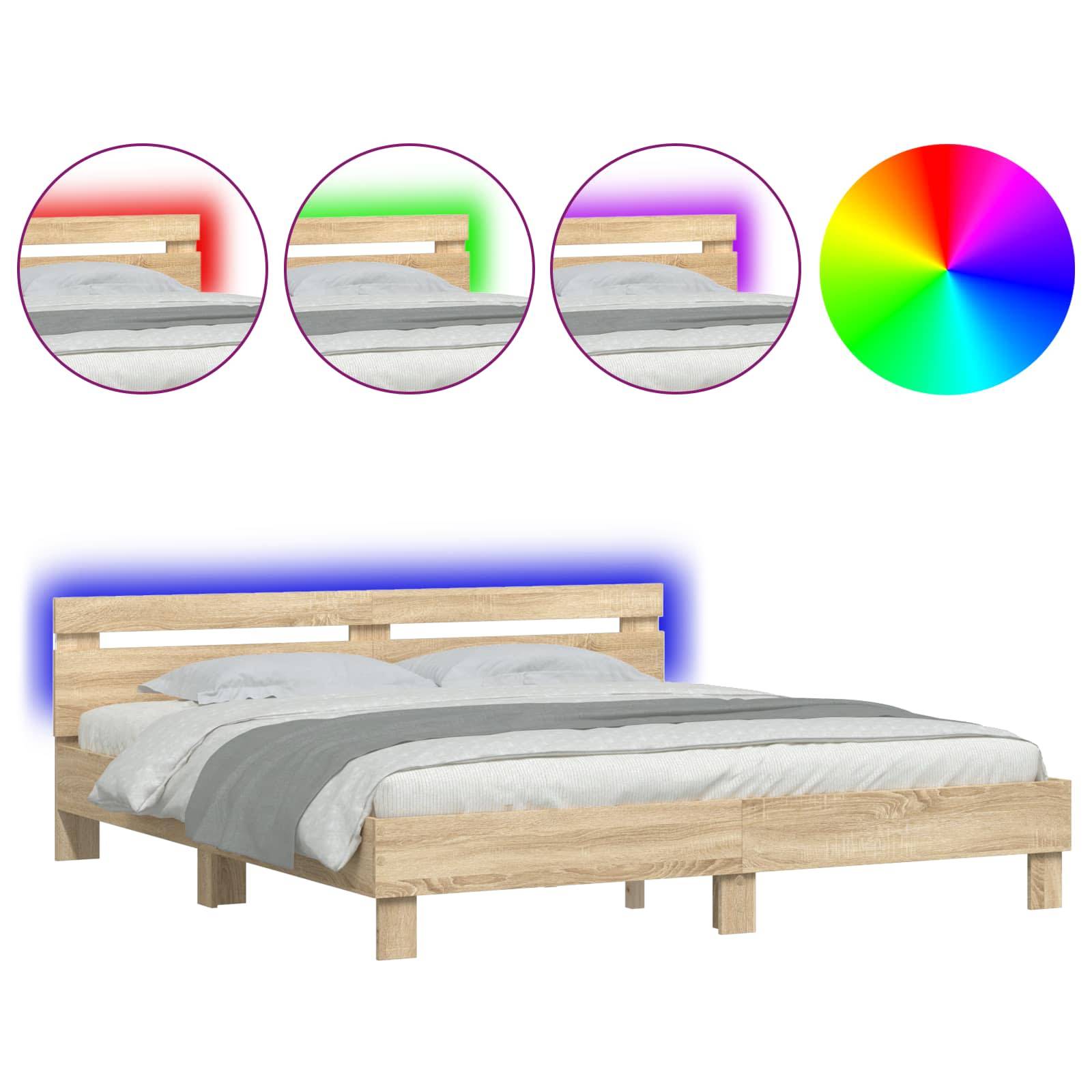 vidaXL Bettrahmen mit LED Sonoma 193 x 203 cm Holzwerkstoff