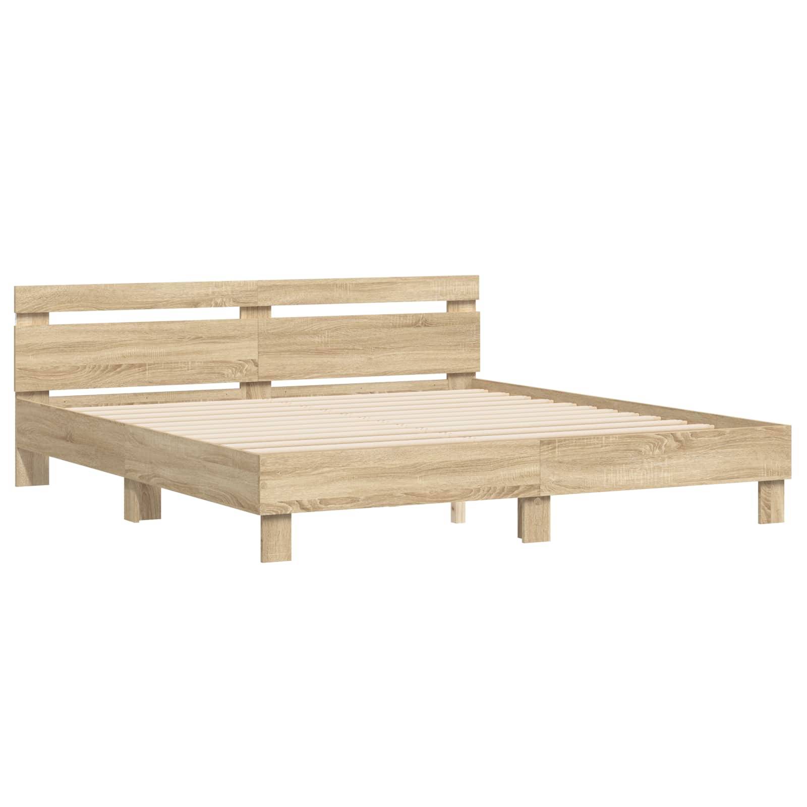 vidaXL Bettrahmen mit LED Sonoma 193 x 203 cm Holzwerkstoff