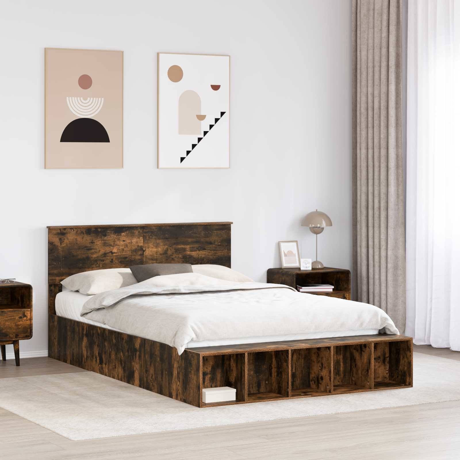 vidaXL Bettrahmen Geräucherte Eiche 150 x 200 cm Holzwerkstoff