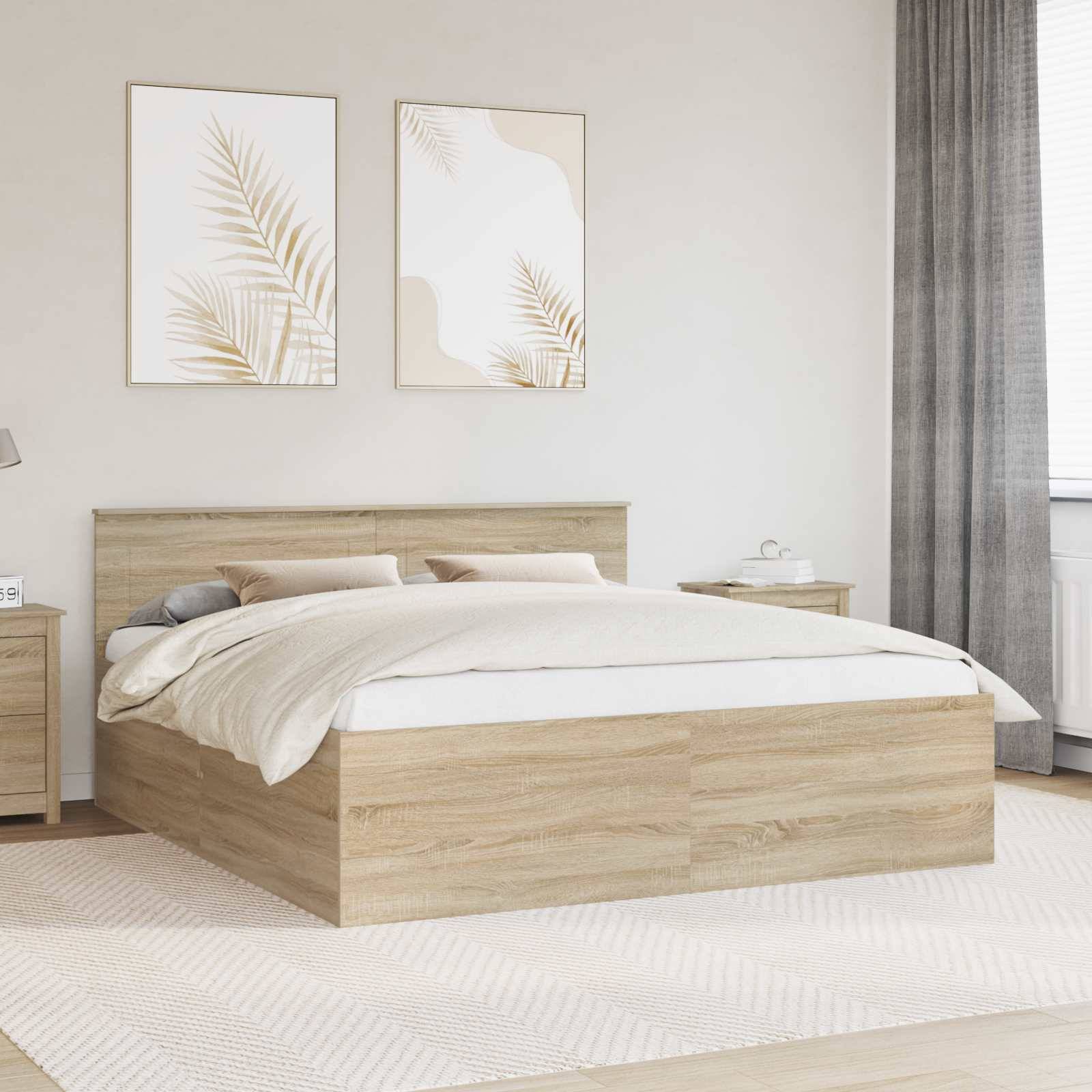 vidaXL Bettrahmen mit Kopfteil Sonoma-Eiche 200 x 200 cm Holzwerkstoff