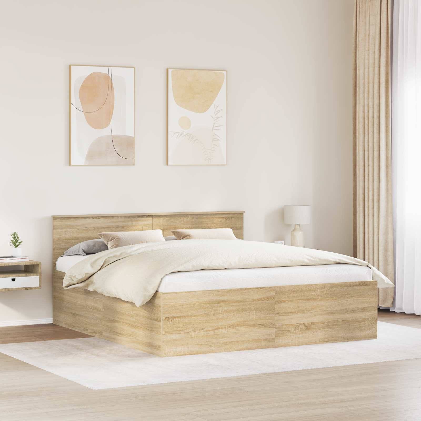 vidaXL Bettrahmen mit Kopfteil Sonoma-Eiche 200 x 200 cm Holzwerkstoff