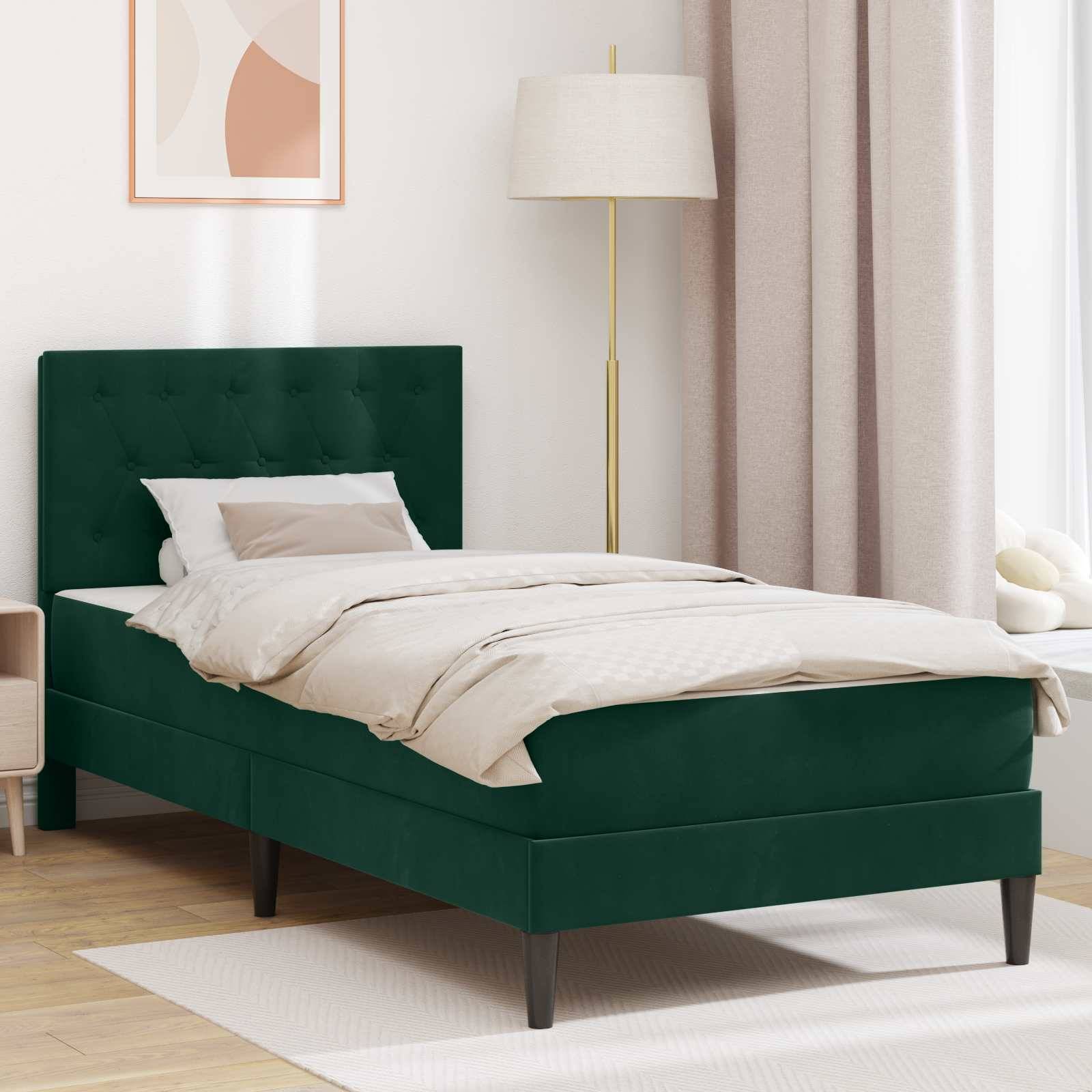 vidaXL Bettgestell mit Matratze Dunkelgrün 100 x 200 cm Samt