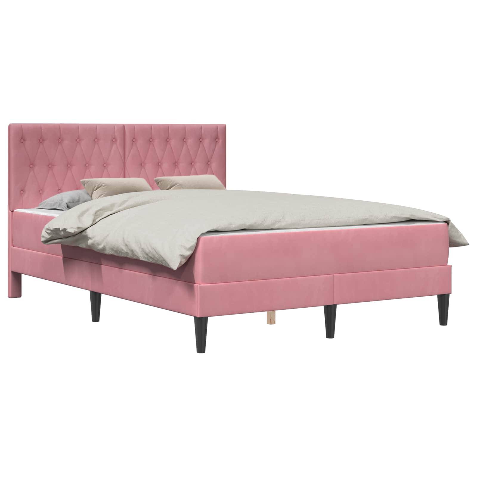 vidaXL Bettgestell mit Matratze mit Kopfteil Rosa 140 x 190 cm Samt