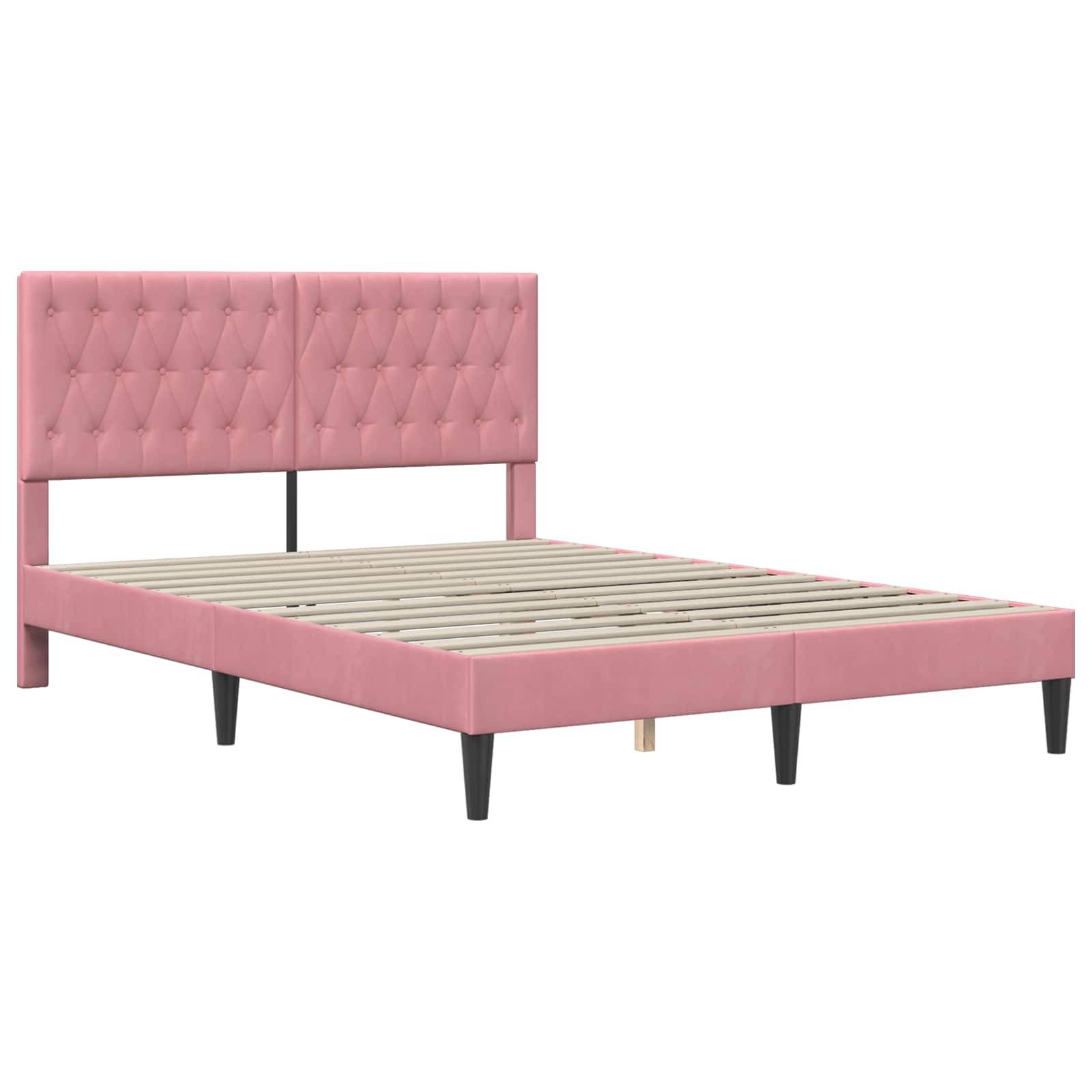 vidaXL Bettgestell mit Matratze mit Kopfteil Rosa 140 x 190 cm Samt