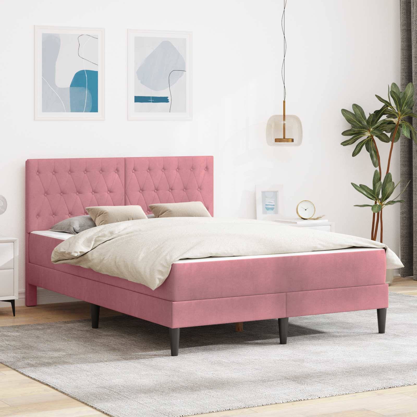 vidaXL Bettgestell mit Matratze mit Kopfteil Rosa 140 x 190 cm Samt