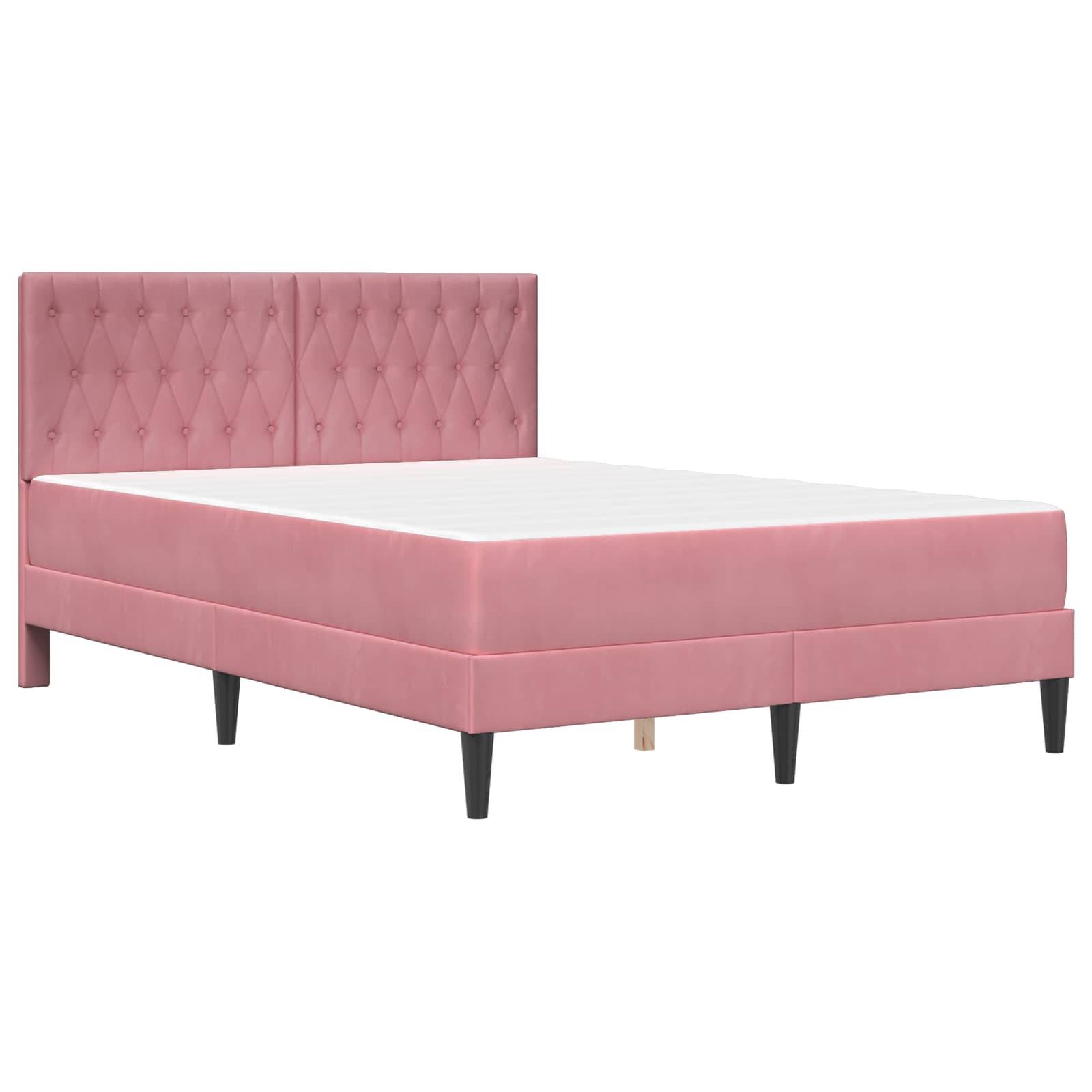 vidaXL Bettgestell mit Matratze mit Kopfteil Rosa 140 x 190 cm Samt