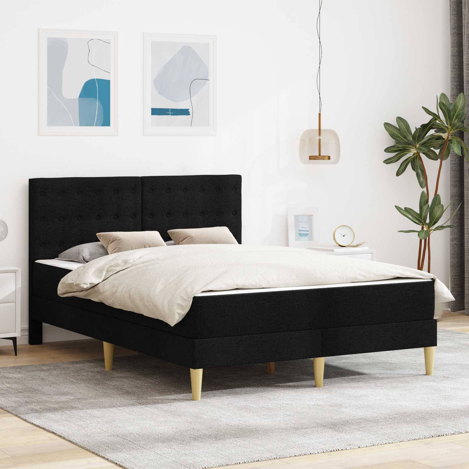 vidaXL Bettgestell mit Matratze Schwarz 160 x 200 cm Stoff