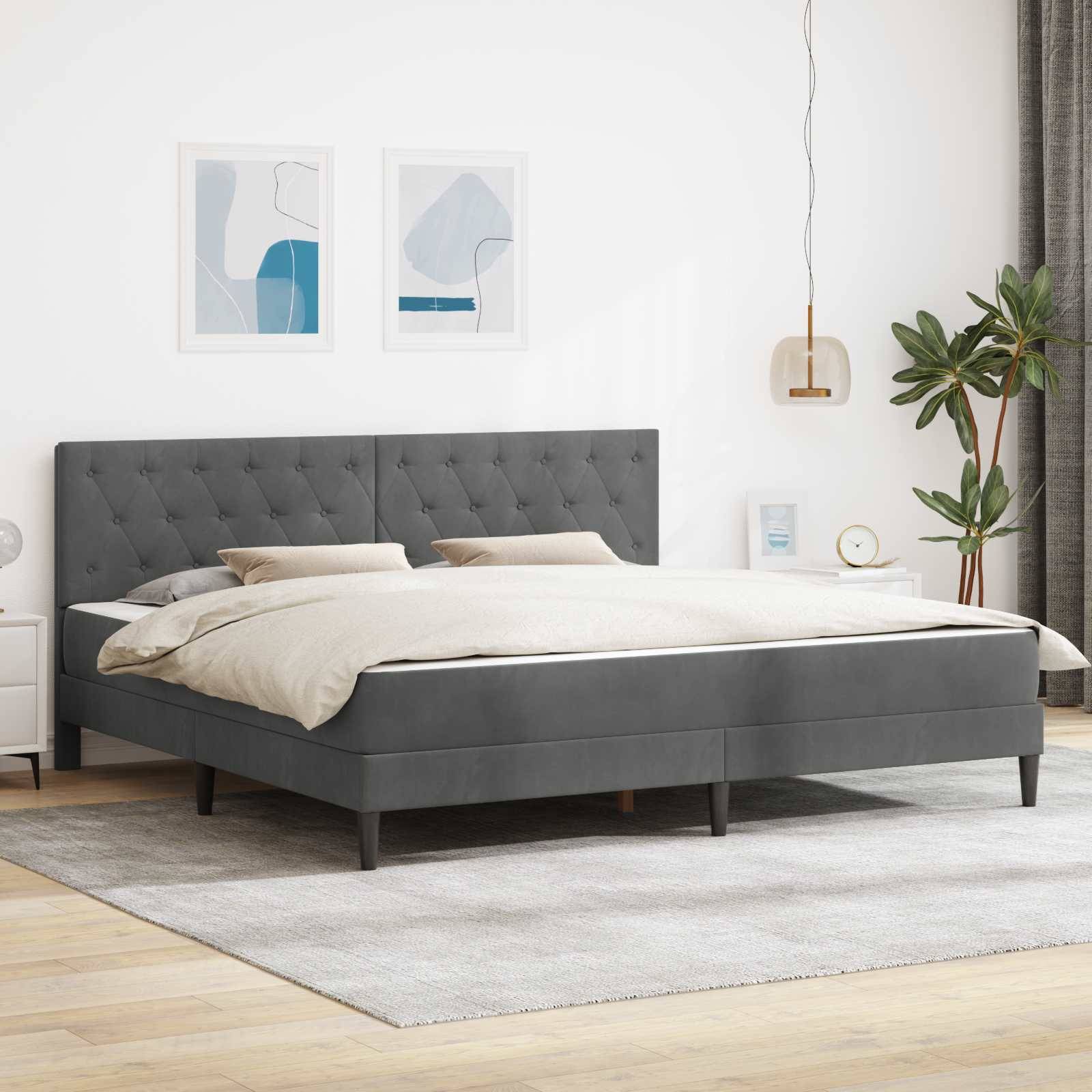 vidaXL Bettgestell mit Matratze Dunkelgrau 180 x 200 cm Samt