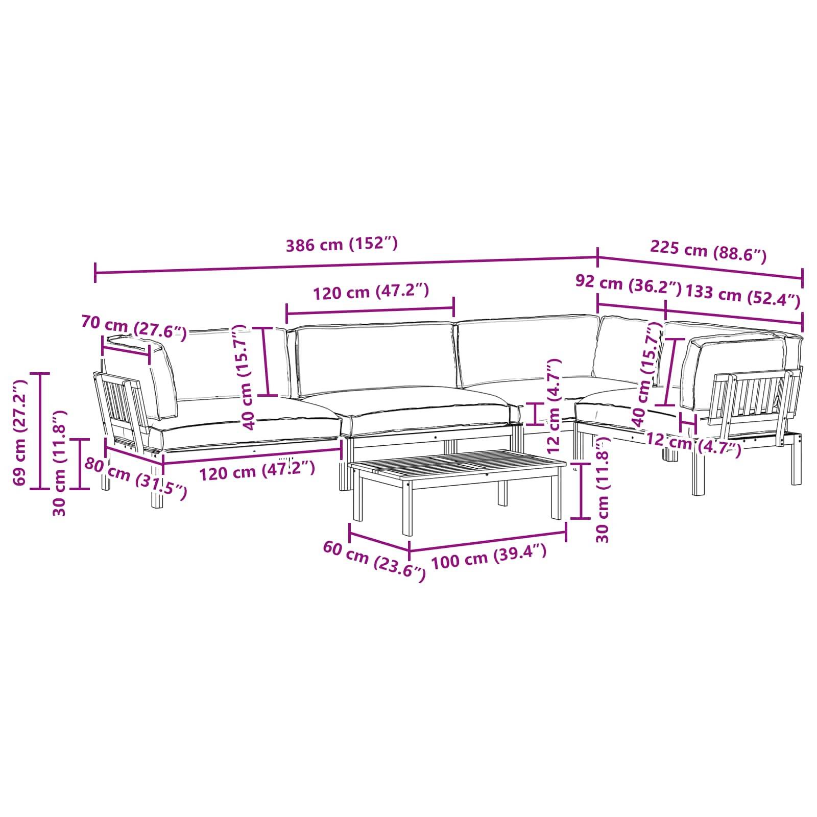 vidaXL Sofa Set mit Kissen Uni 5 pcs Anthrazit Massivholz Akazie