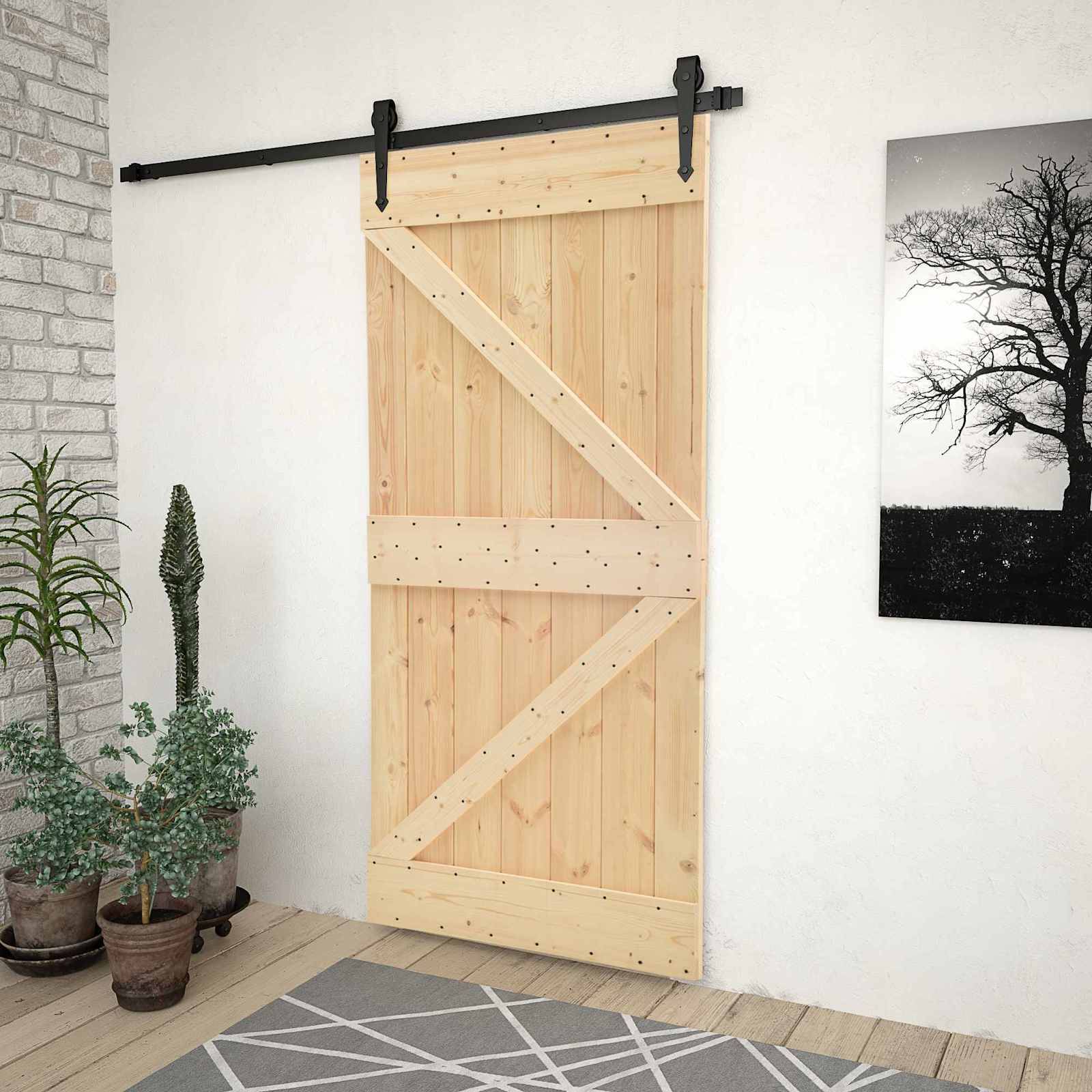 vidaXL Schiebetür Natürlich und Schwarz 100 x 210 cm