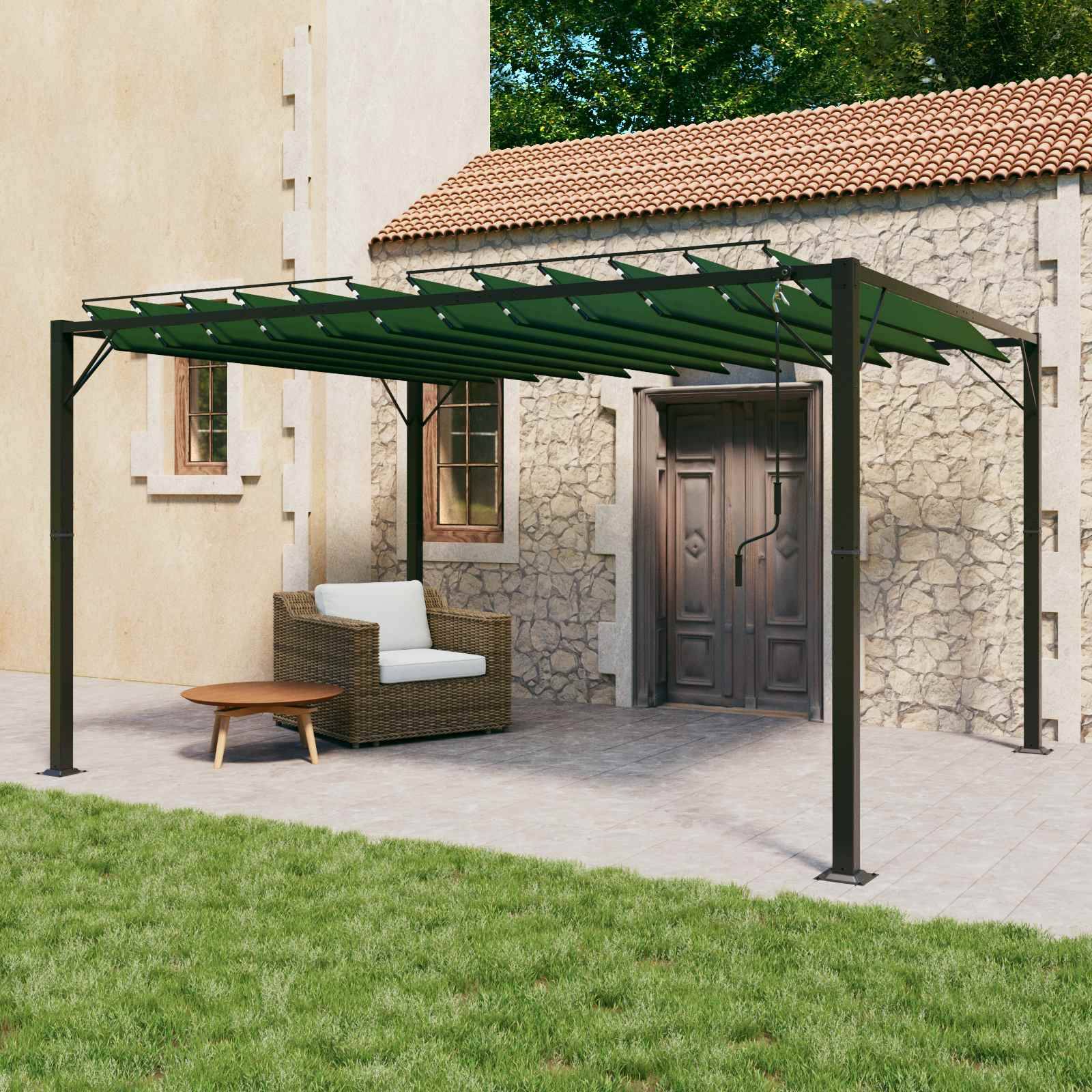 vidaXL Gazebo mit Lamellen-Dach Grün 3 x 4 x 2,14 m