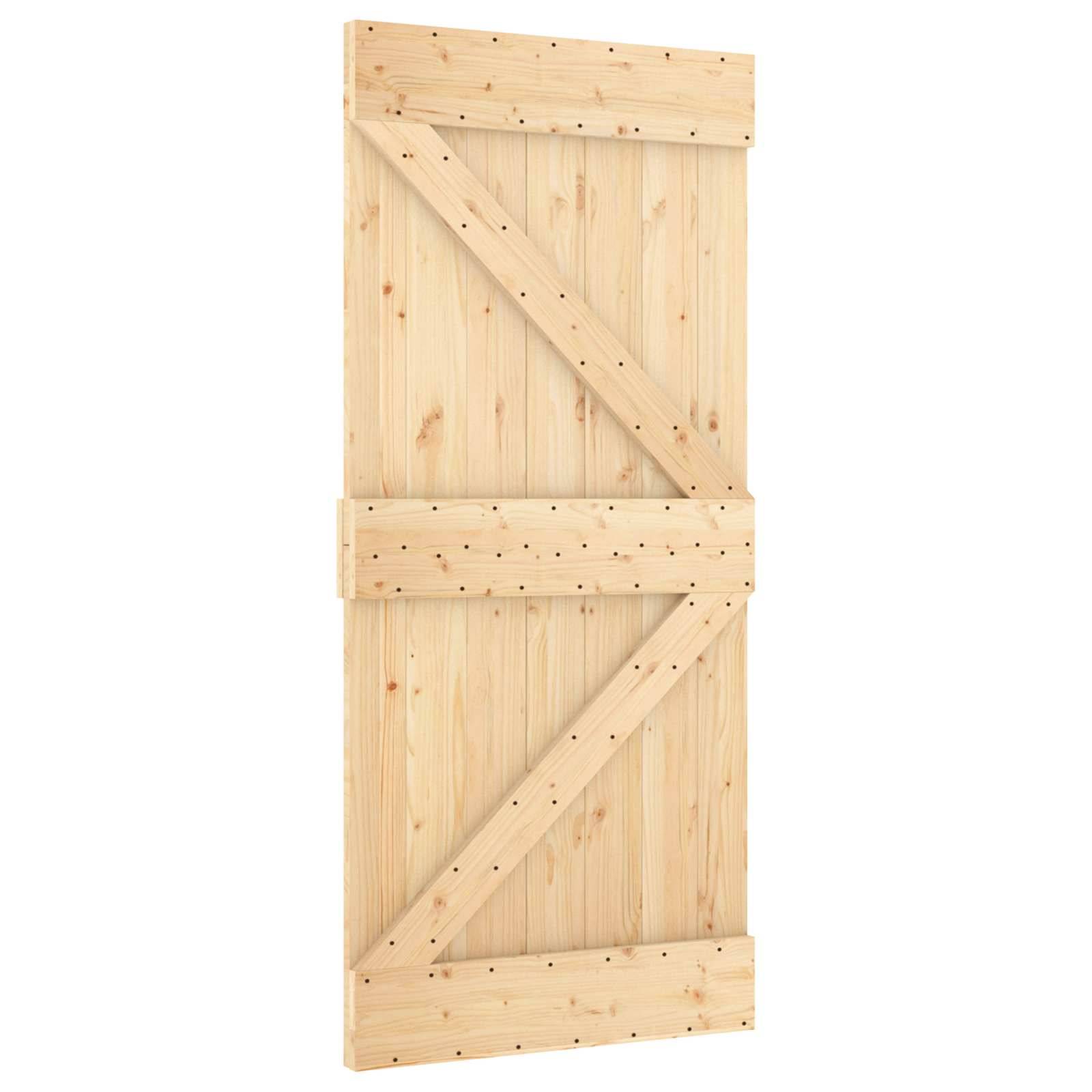 vidaXL Schiebetür Natürlich und Schwarz 95 x 210 cm Massivkiefer