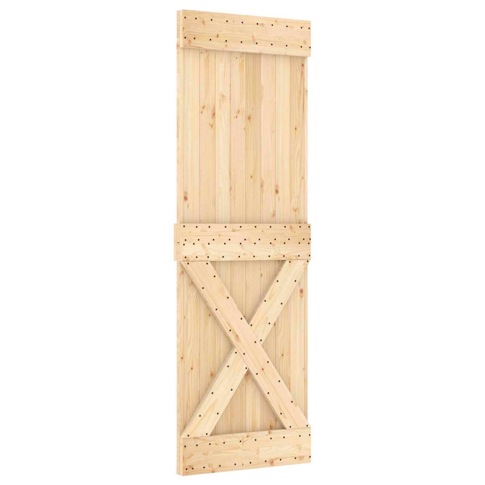 vidaXL Schiebetür Natürlich und Weiß 80 x 210 cm Massives Kiefernholz
