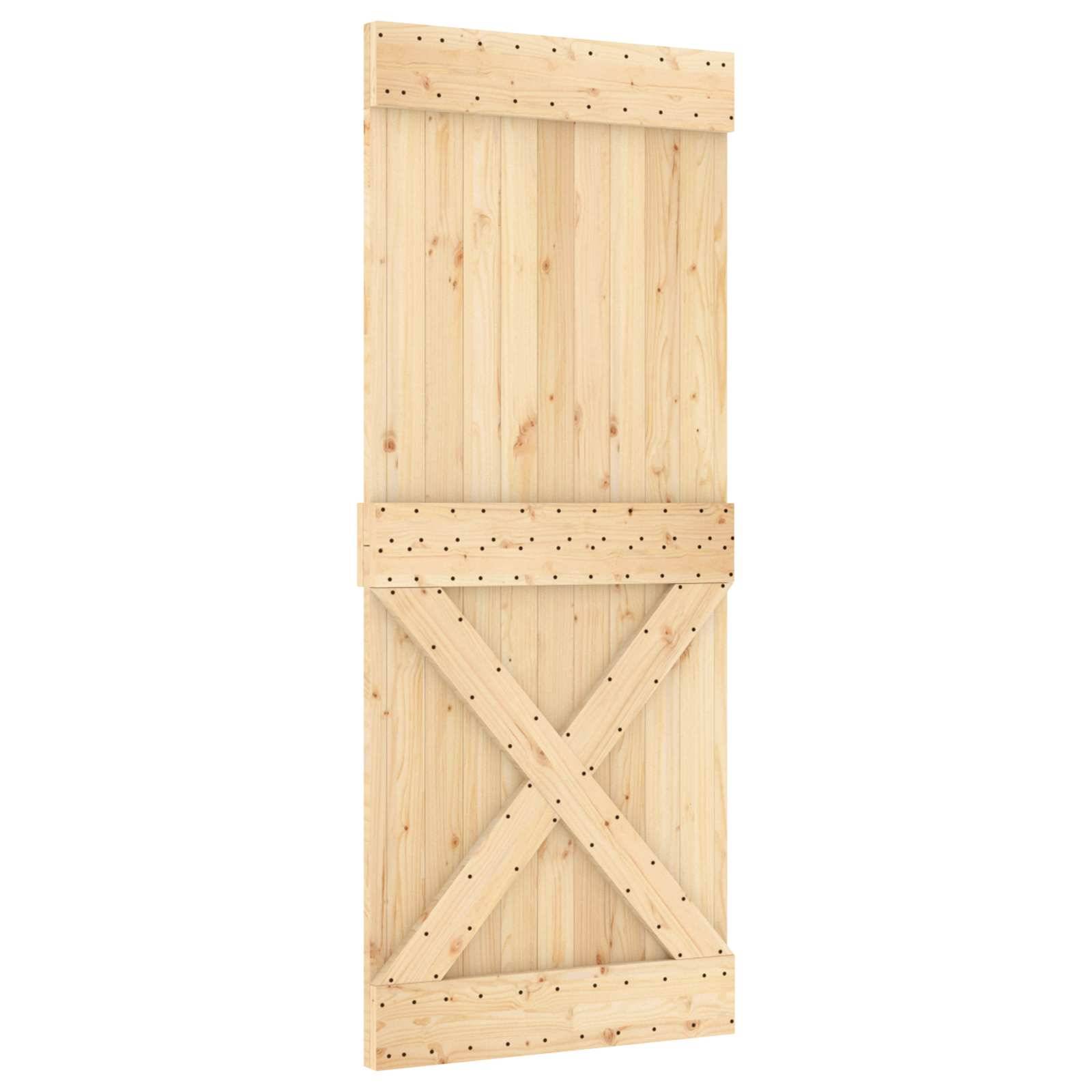 vidaXL Schiebetür Natürlich und Schwarz 85 x 210 cm Massivkiefer
