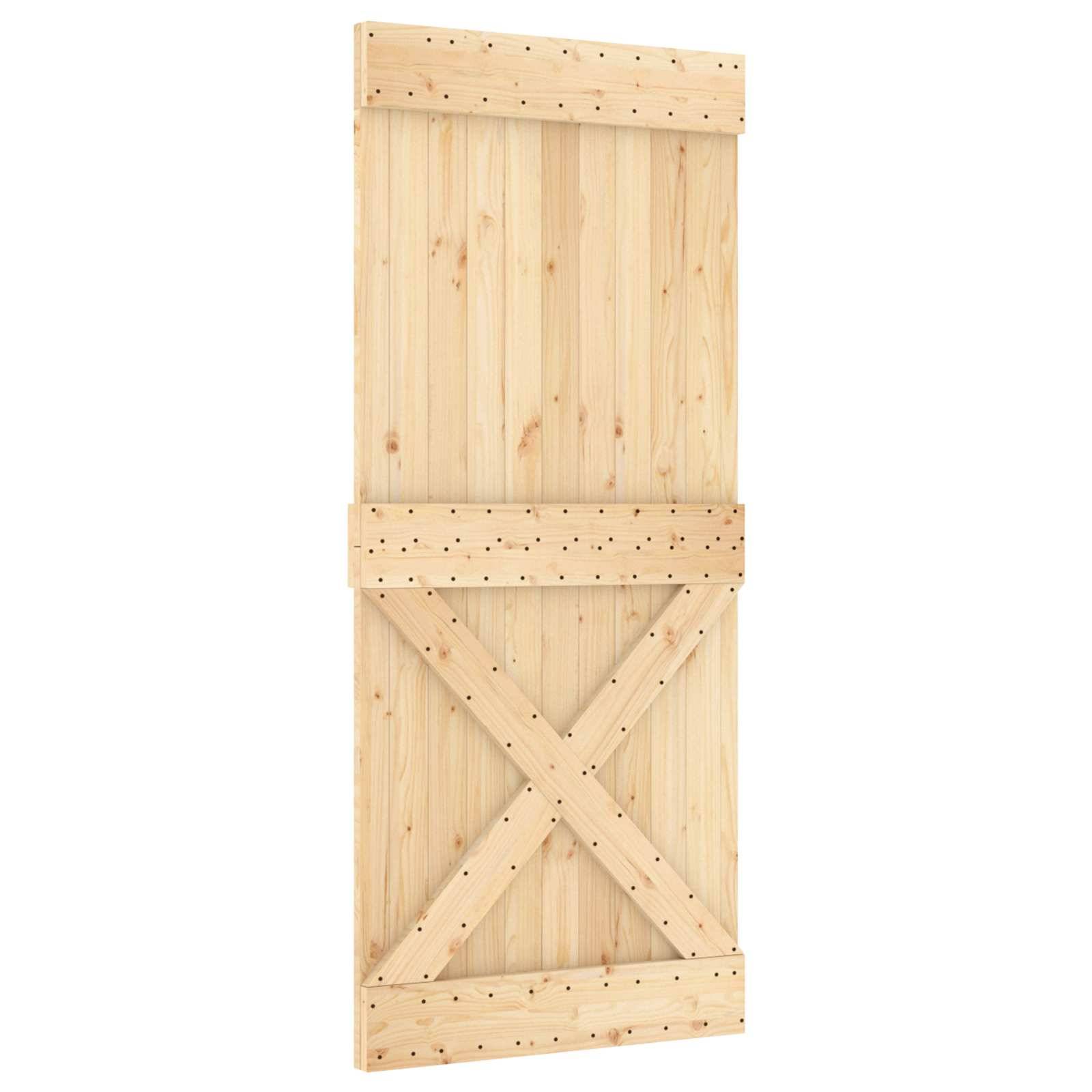 vidaXL Schiebetür Natürlich und Weiß 90 x 210 cm Massivkiefer