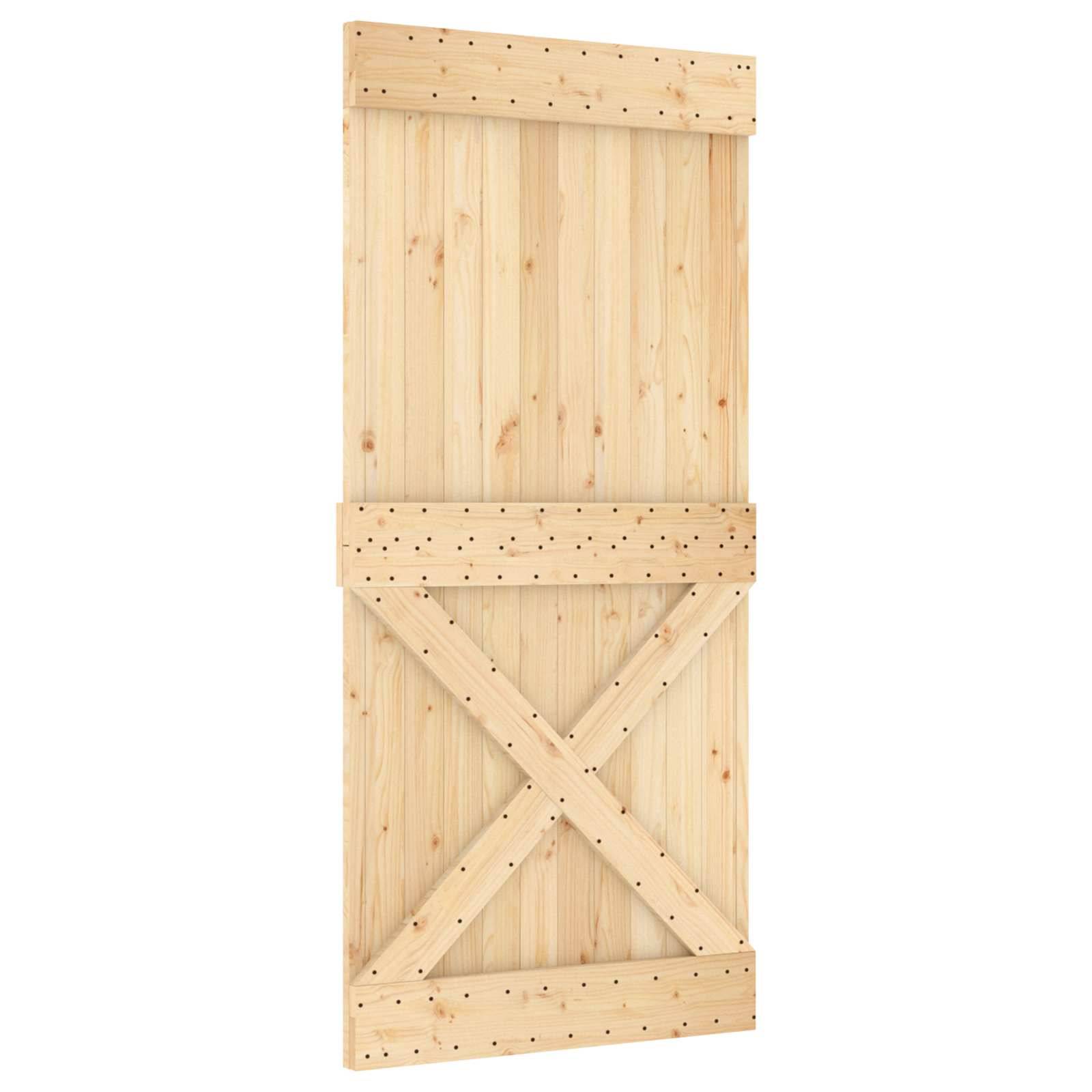 vidaXL Schiebetür Natürlich und Schwarz 95 x 210 cm Massivkiefer
