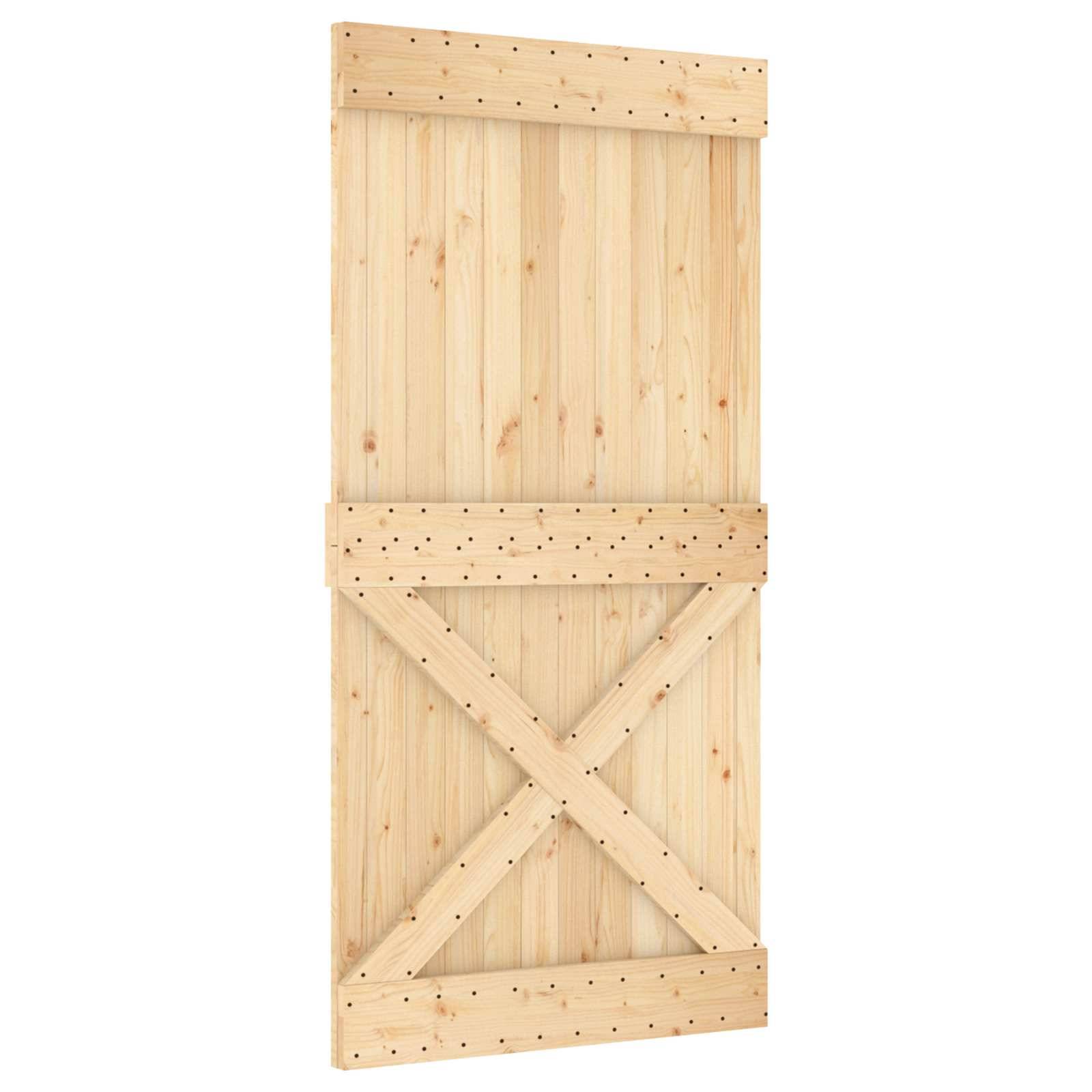 vidaXL Schiebetür Natürlich und Schwarz 100 x 210 cm Massivkiefer