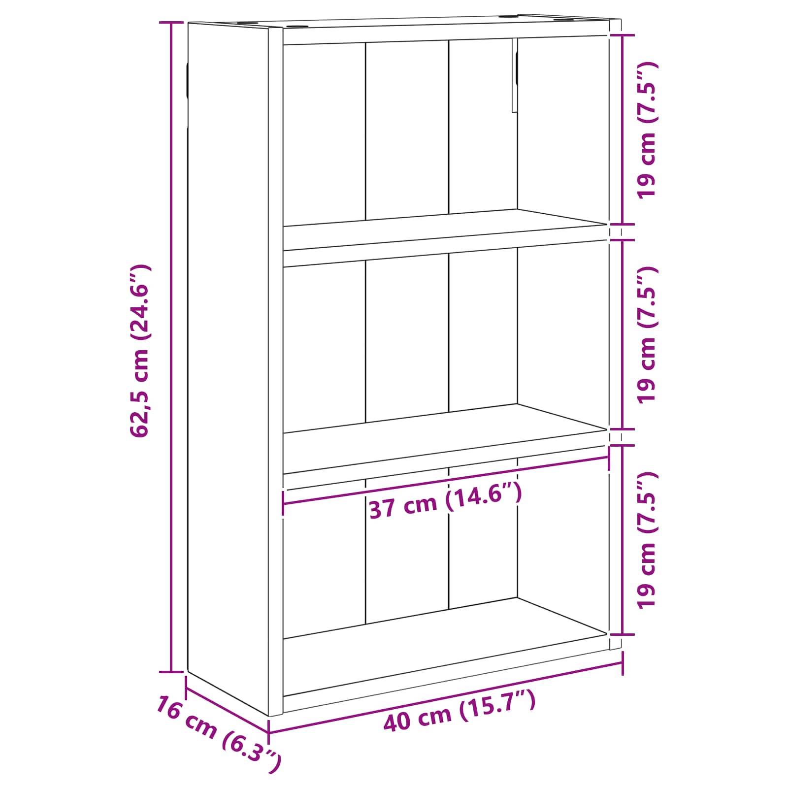 vidaXL Badezimmer-Wandschrank mit Regal Betongrau 40 x 16 x 62,5 cm