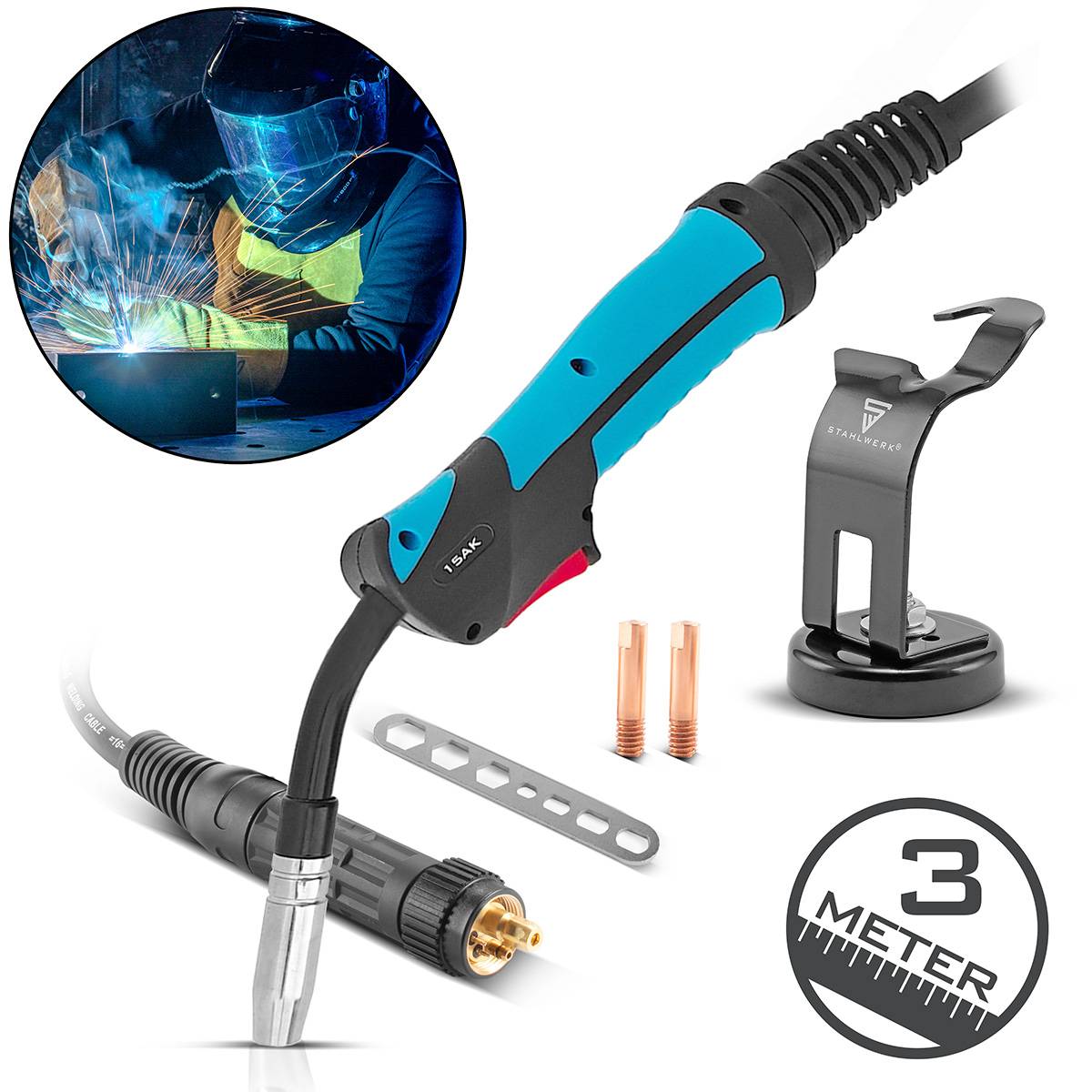 MIG MAG Schweißbrenner AK 15 Schweißpistole 180 A mit Brennerhalter