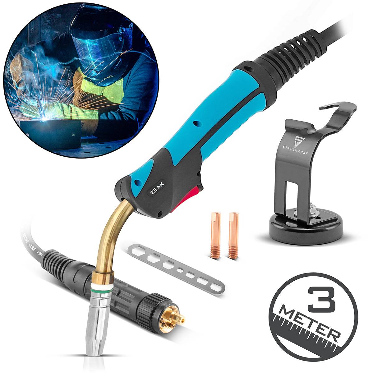 MIG MAG Schweißbrenner AK 25 Schweißpistole 230 A mit Brennerhalter