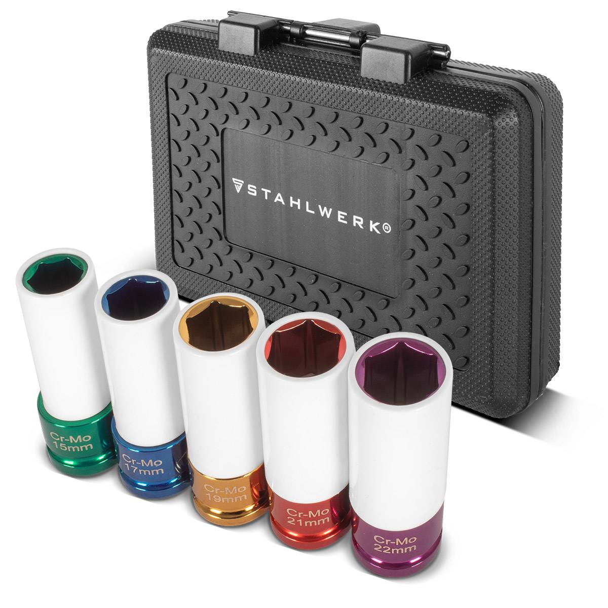STAHLWERK 5 Schlagschraubnüsse 1/2" Schoneinsätze 15 17 19 21 22 mm
