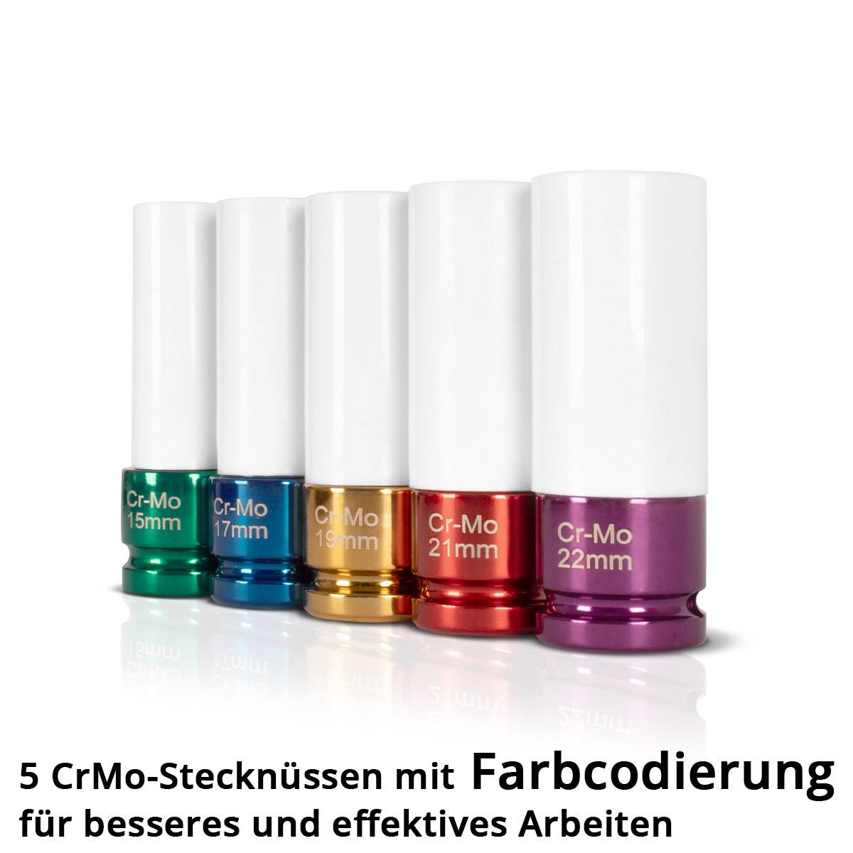 STAHLWERK 5 Schlagschraubnüsse 1/2" Schoneinsätze 15 17 19 21 22 mm