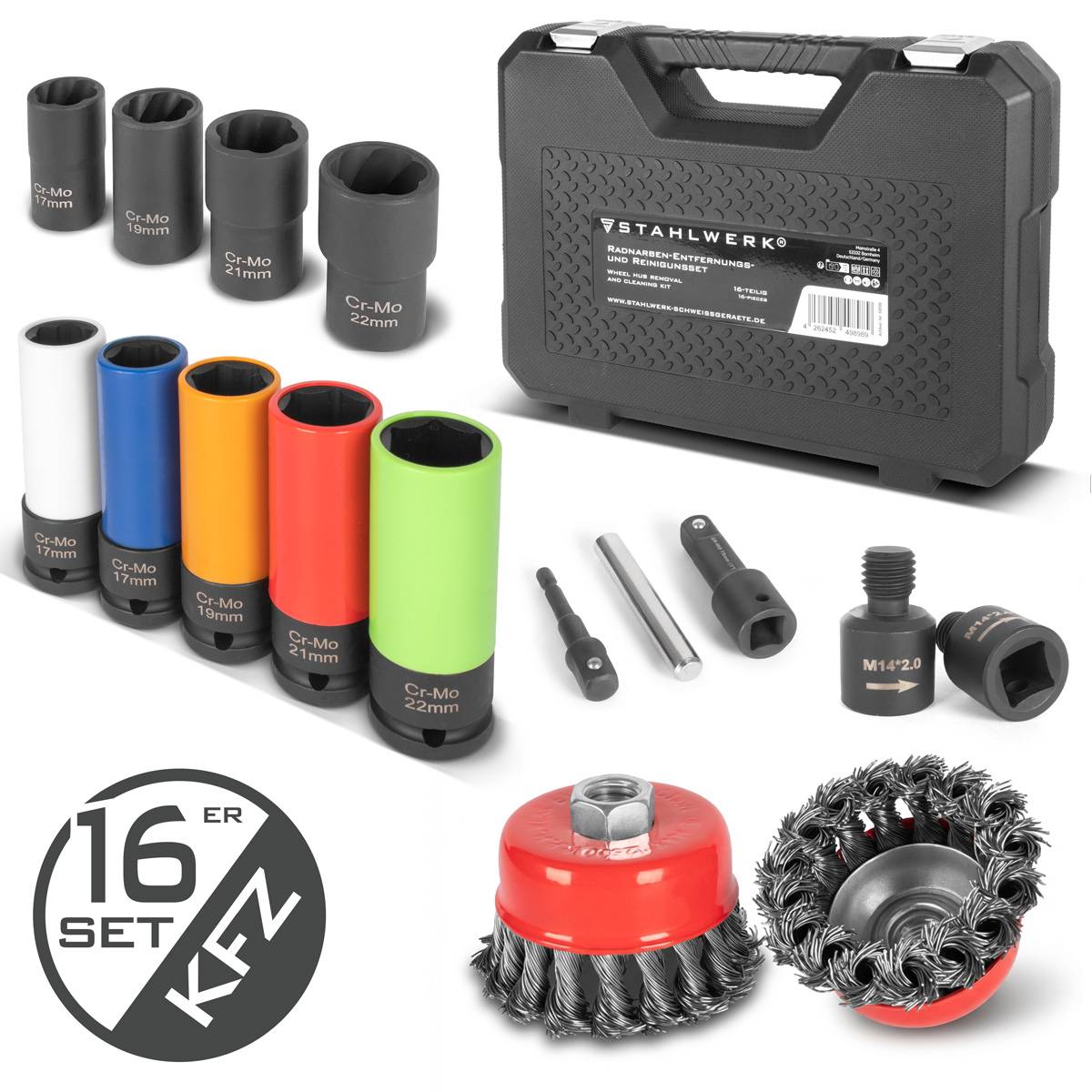 STAHLWERK Radnaben-Service und Felgen-Demontage-Set – 16-teilig