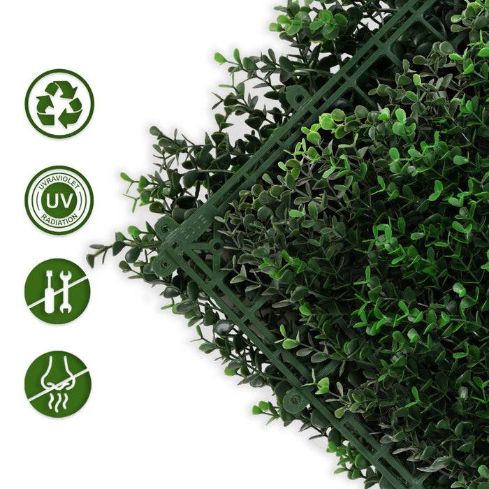 FLOORDIREKT Pflanzenwand Buxus - Natürliches, pflegefreies Kunstpflanzen-Panel - Sonnenbeständig & individuell erweiterbar - 50 × 50 cm
