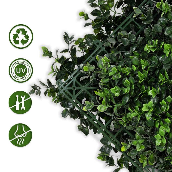 FLOORDIREKT Pflanzenwand Pachysandra - Natürliches, pflegefreies Kunstpflanzen-Panel - Sonnenbeständig & individuell erweiterbar - 50 × 50 cm